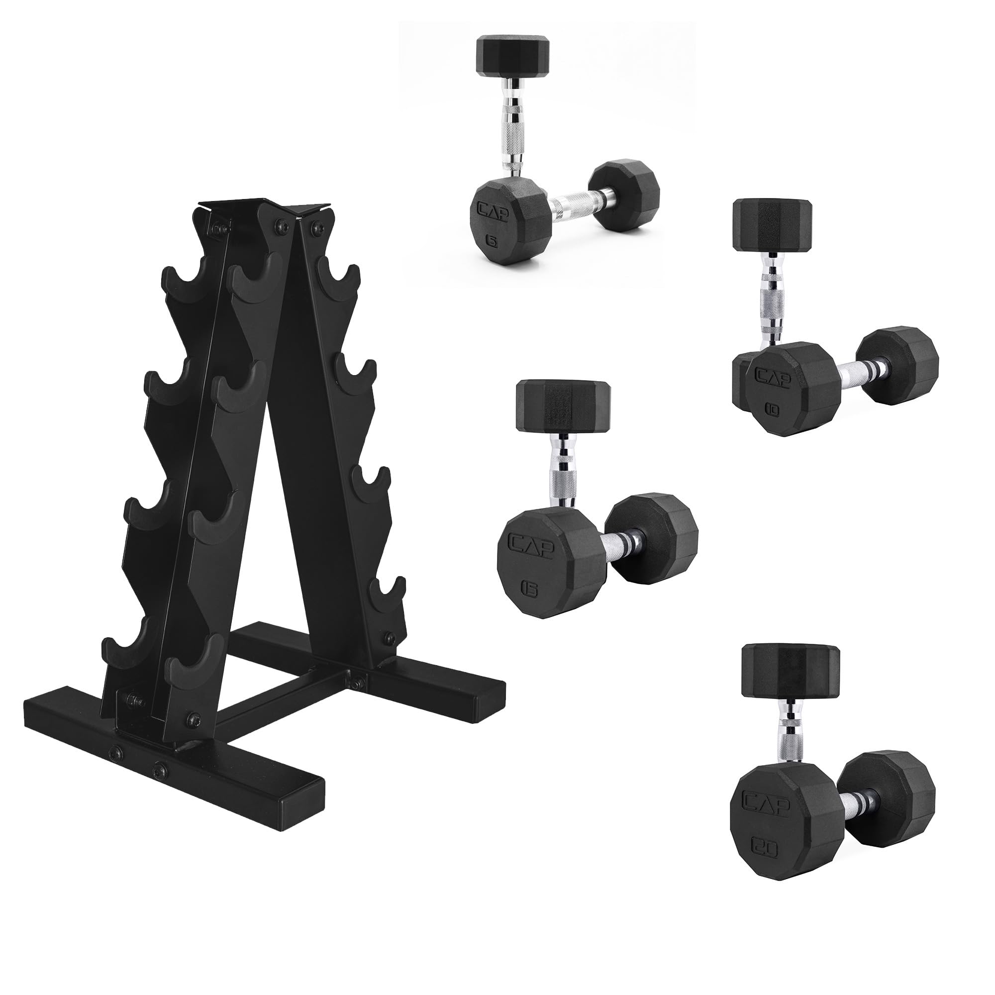 CAP Barbell Rubber Coated Dumbbell Weight Set with Vertical Rack
