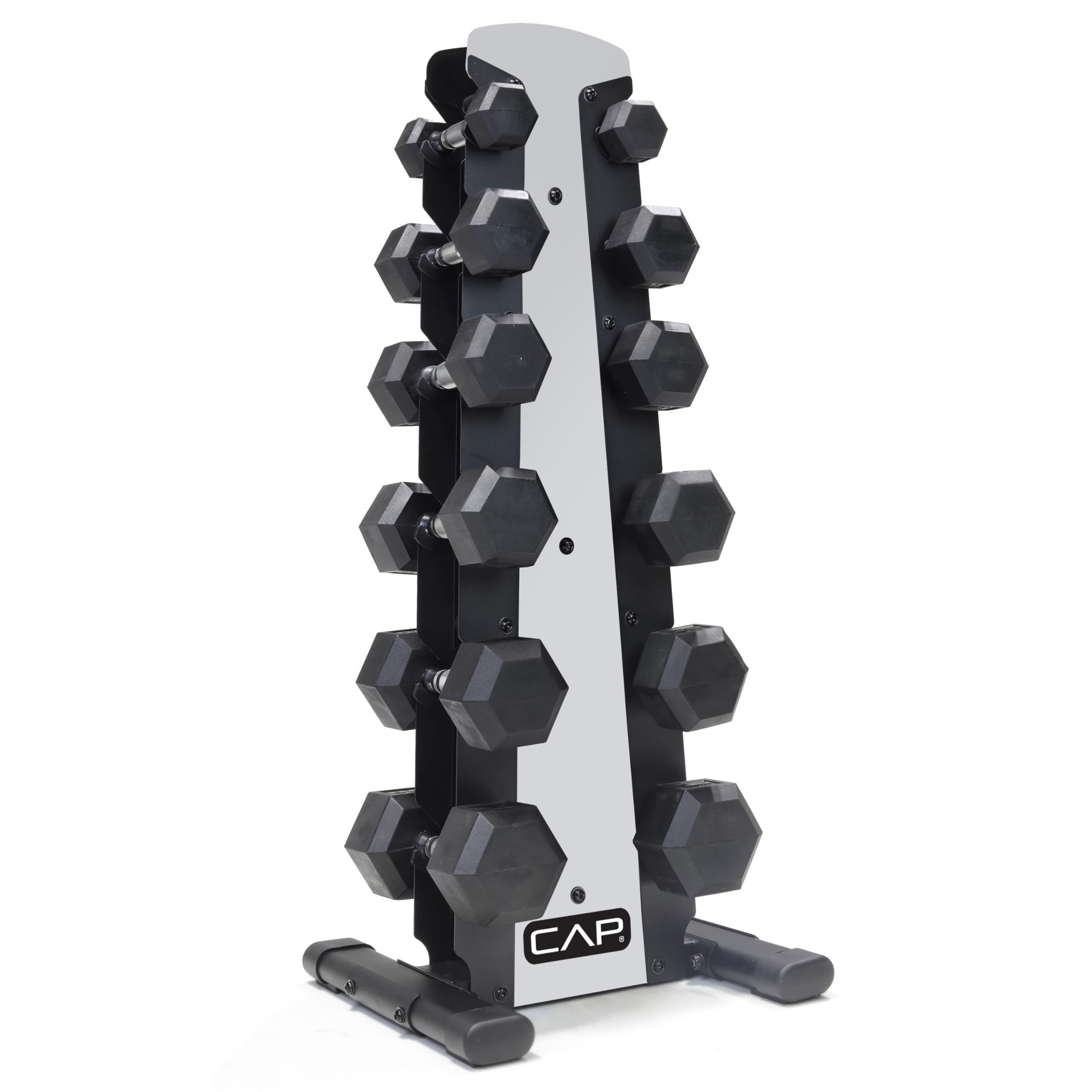 CAP Barbell Rubber Coated Dumbbell Weight Set with Vertical Rack