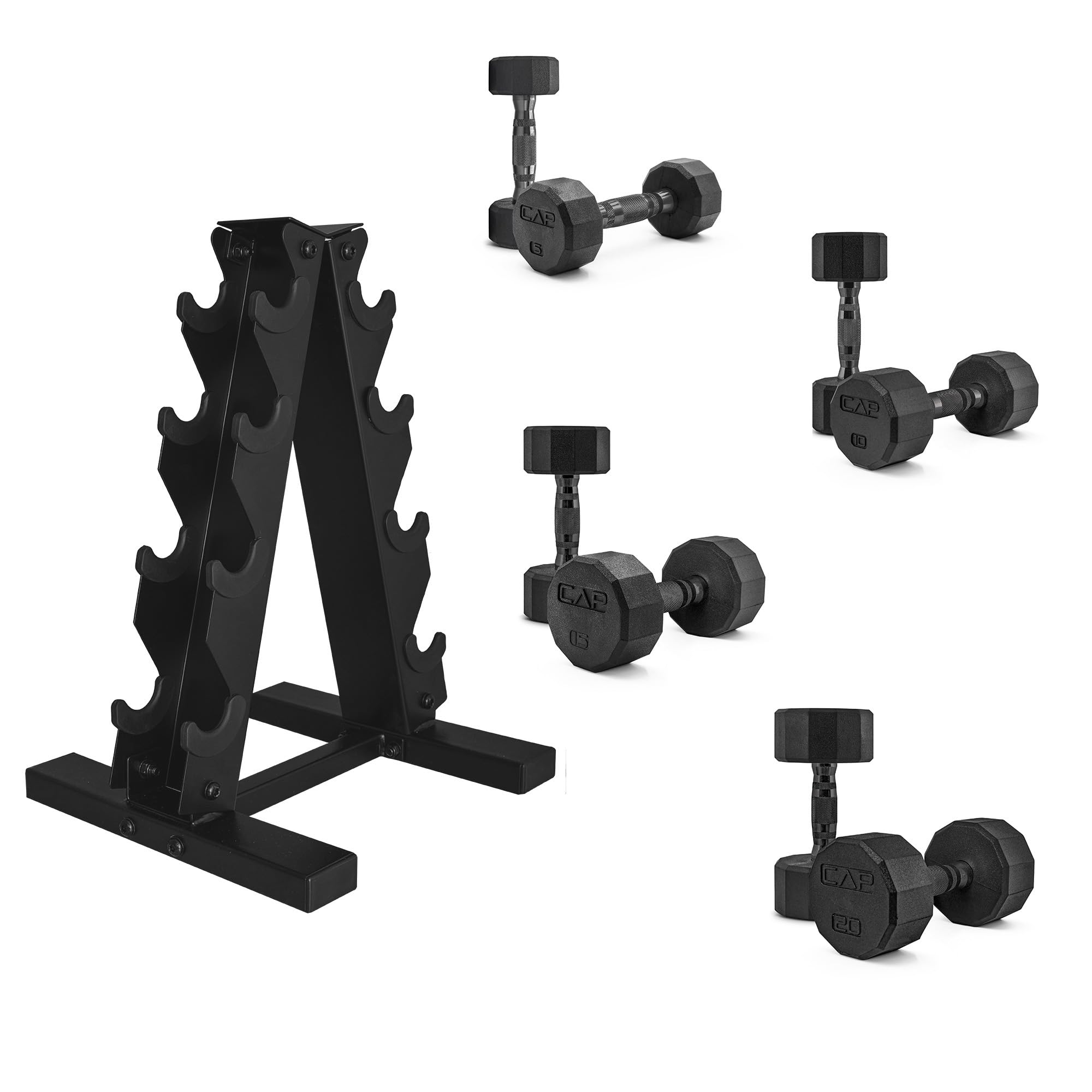 CAP Barbell Rubber Coated Dumbbell Weight Set with Vertical Rack
