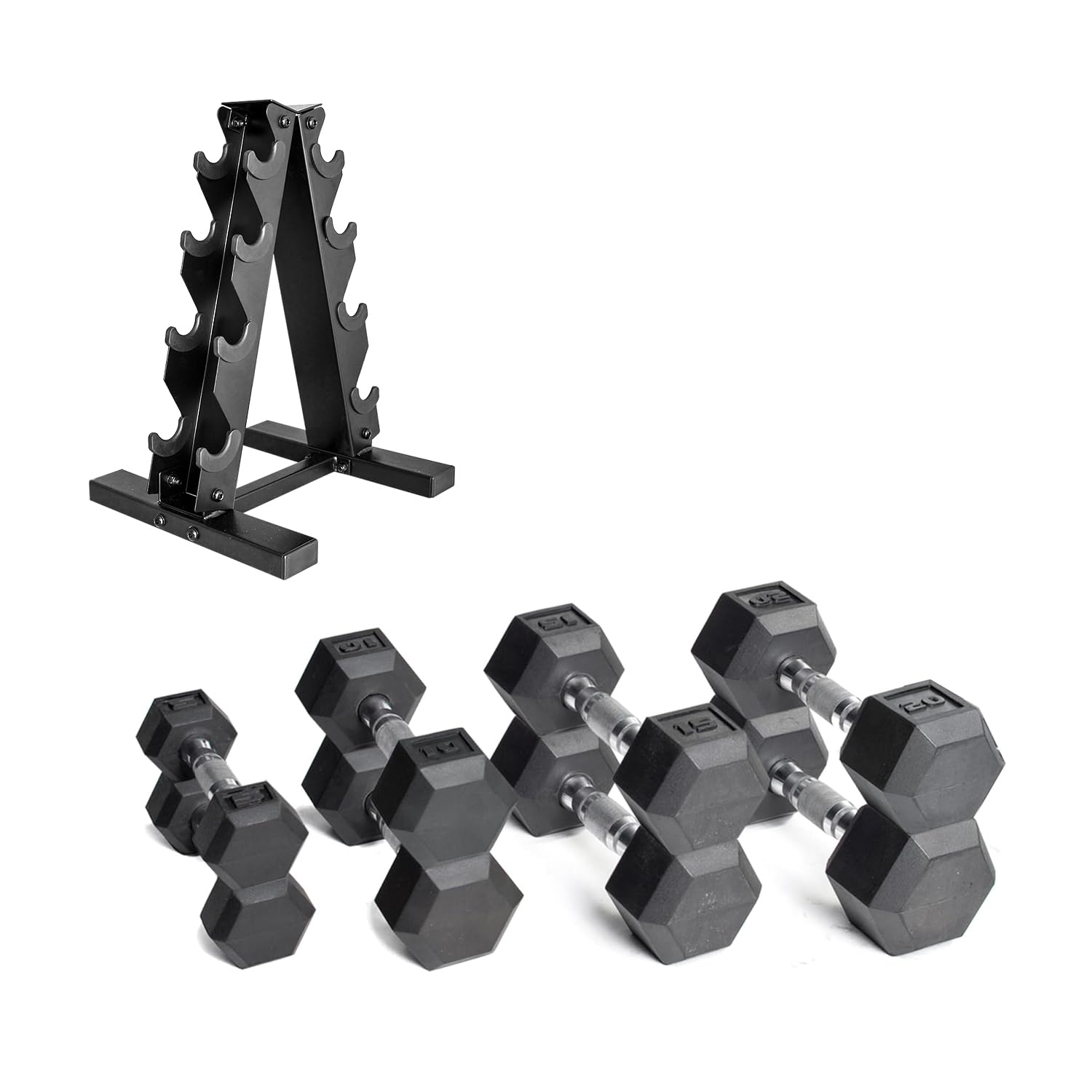 CAP Barbell Rubber Coated Dumbbell Weight Set with Vertical Rack