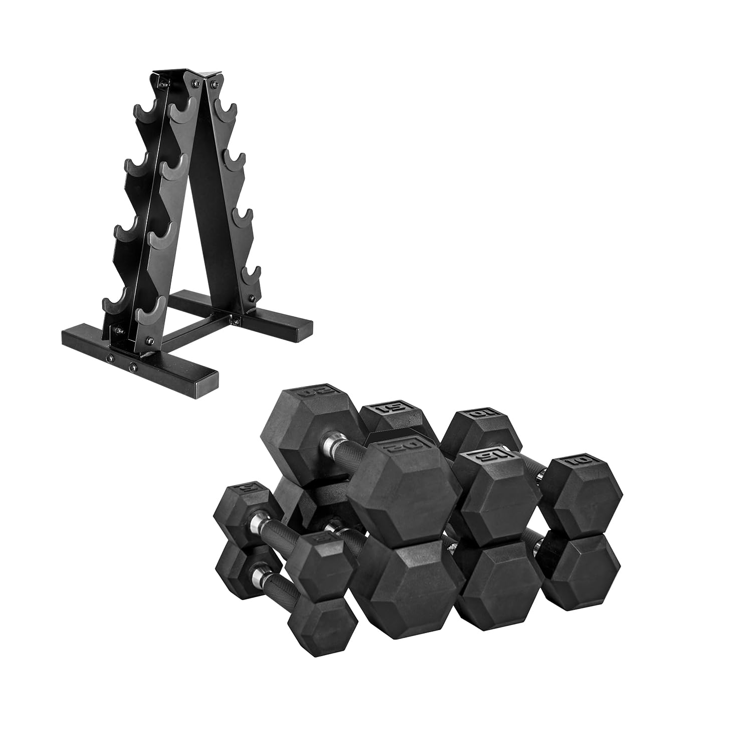 CAP Barbell Rubber Coated Dumbbell Weight Set with Vertical Rack