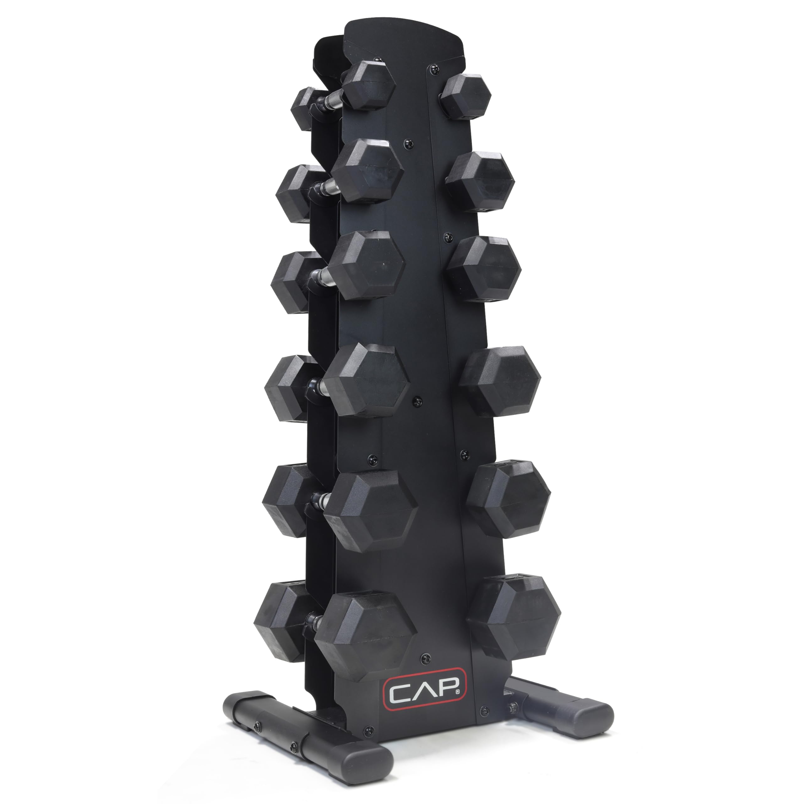 CAP Barbell Rubber Coated Dumbbell Weight Set with Vertical Rack