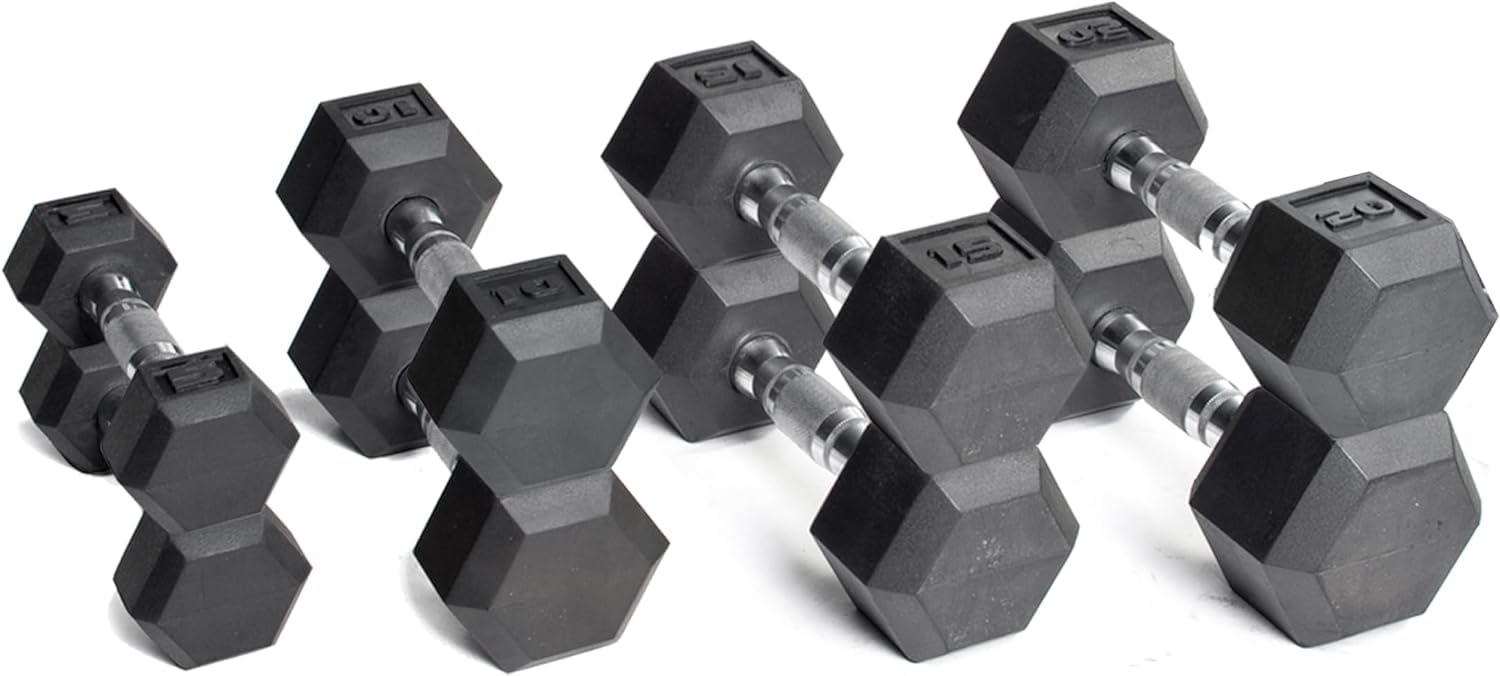 CAP Barbell Rubber Coated Dumbbell Weight Set with Vertical Rack