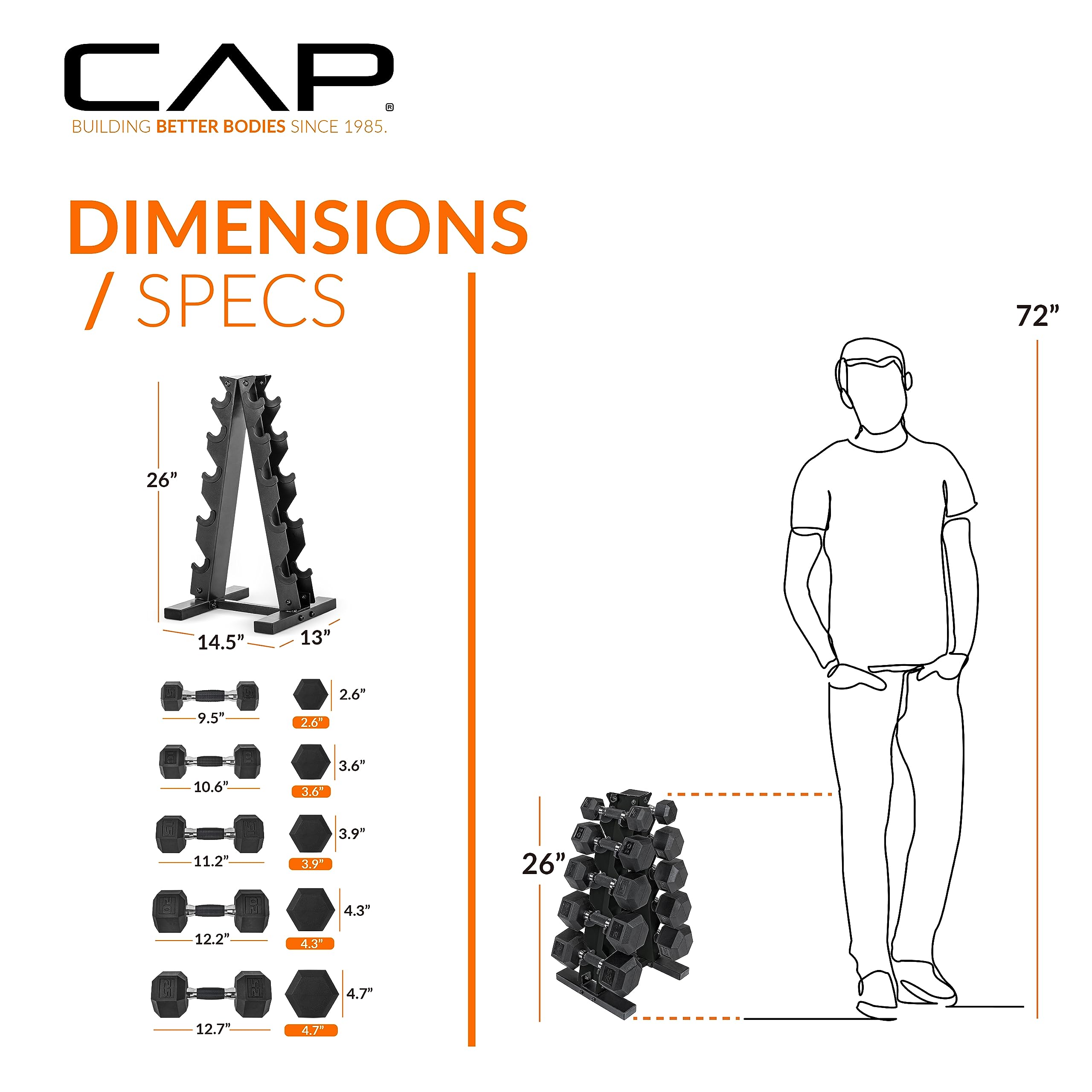 CAP Barbell Rubber Coated Dumbbell Weight Set with Vertical Rack