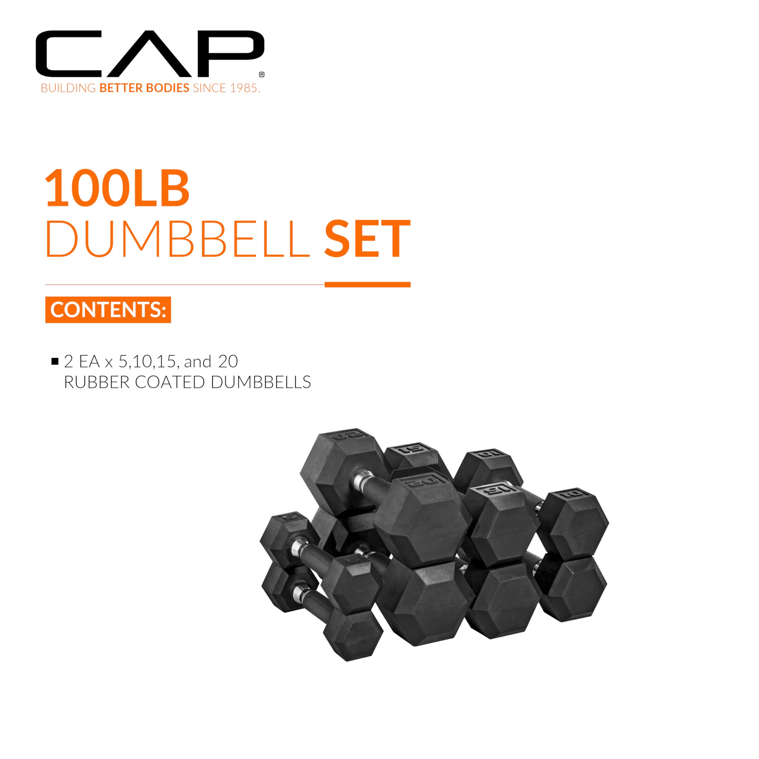 CAP Barbell Rubber Coated Dumbbell Weight Set with Vertical Rack