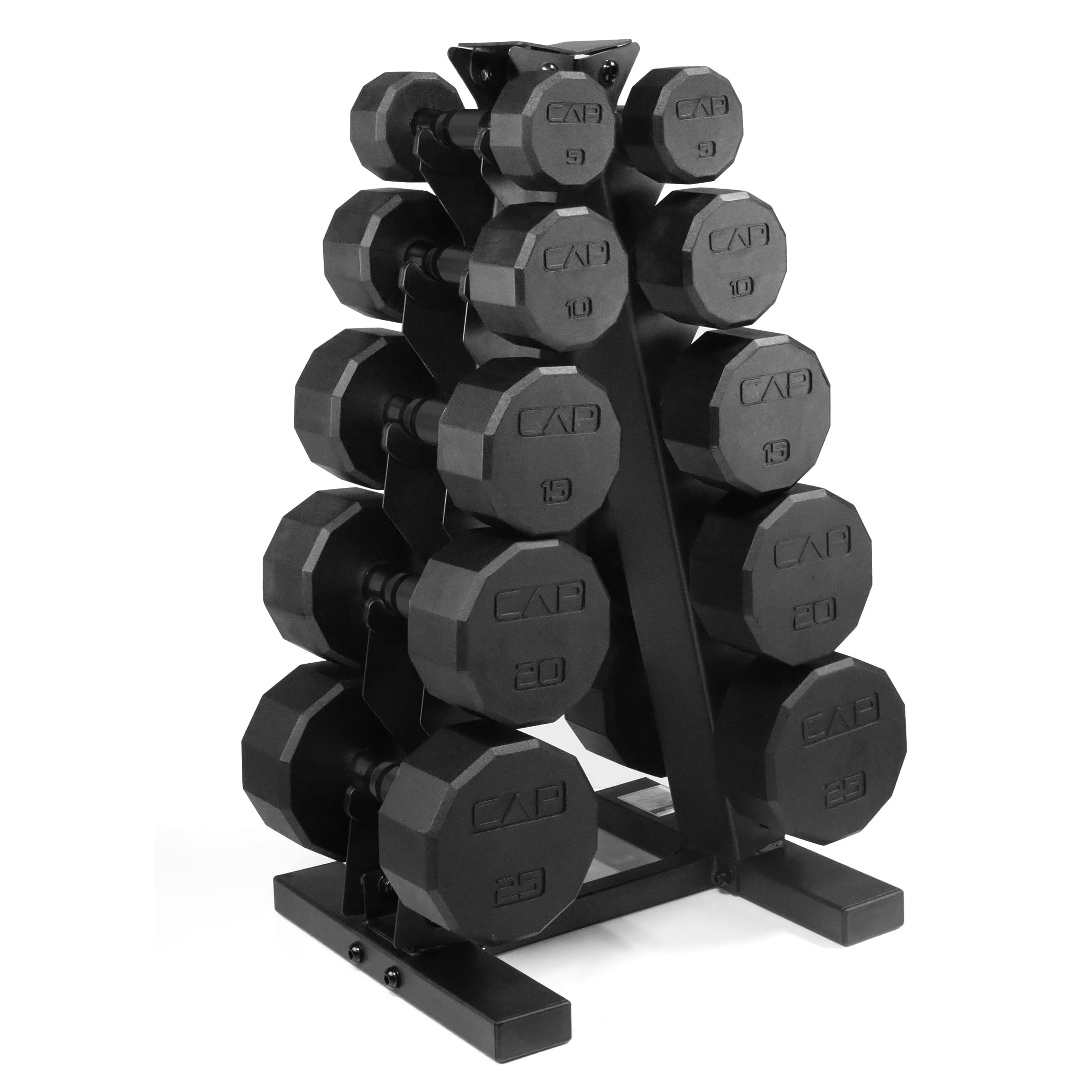 CAP Barbell Rubber Coated Dumbbell Weight Set with Vertical Rack