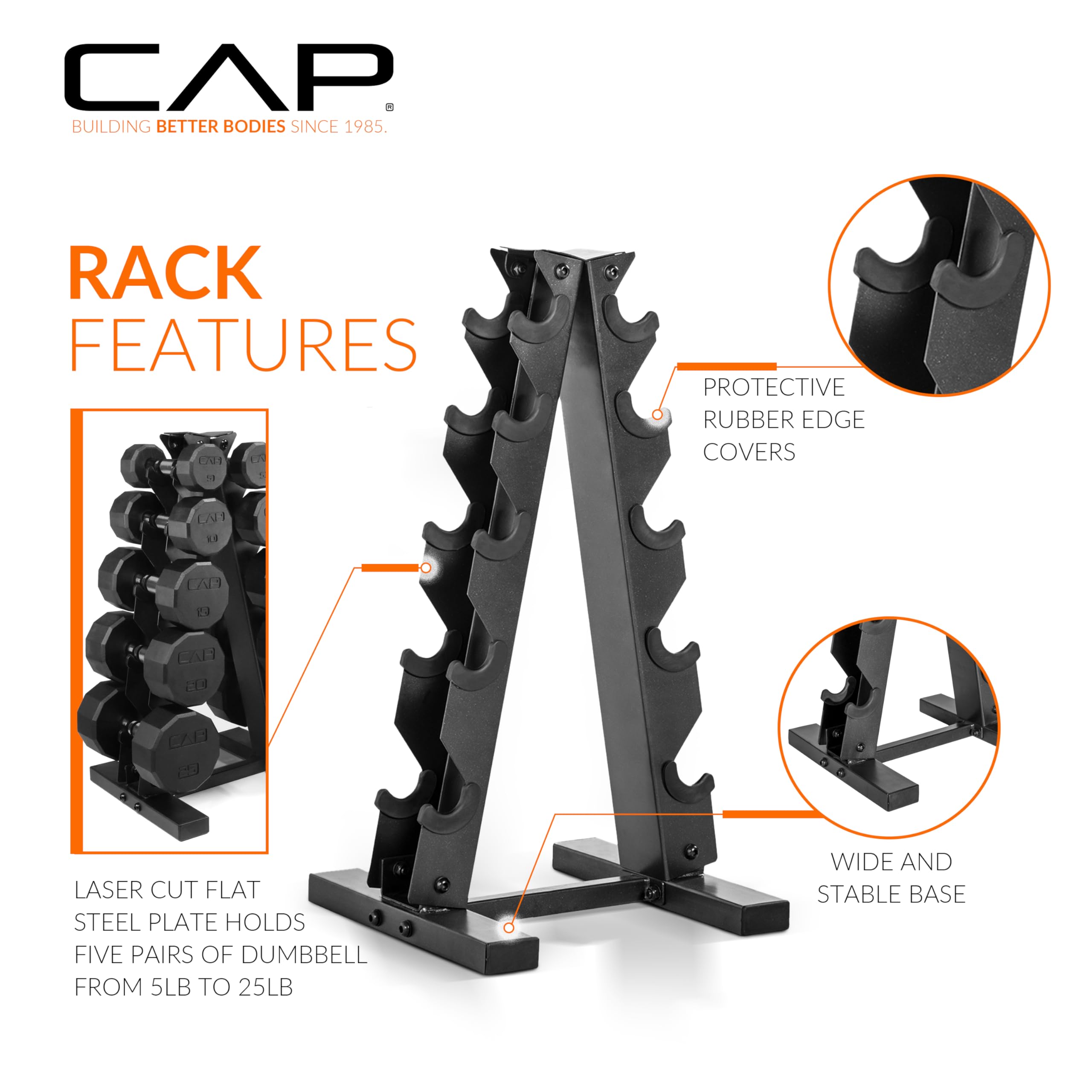 CAP Barbell Rubber Coated Dumbbell Weight Set with Vertical Rack