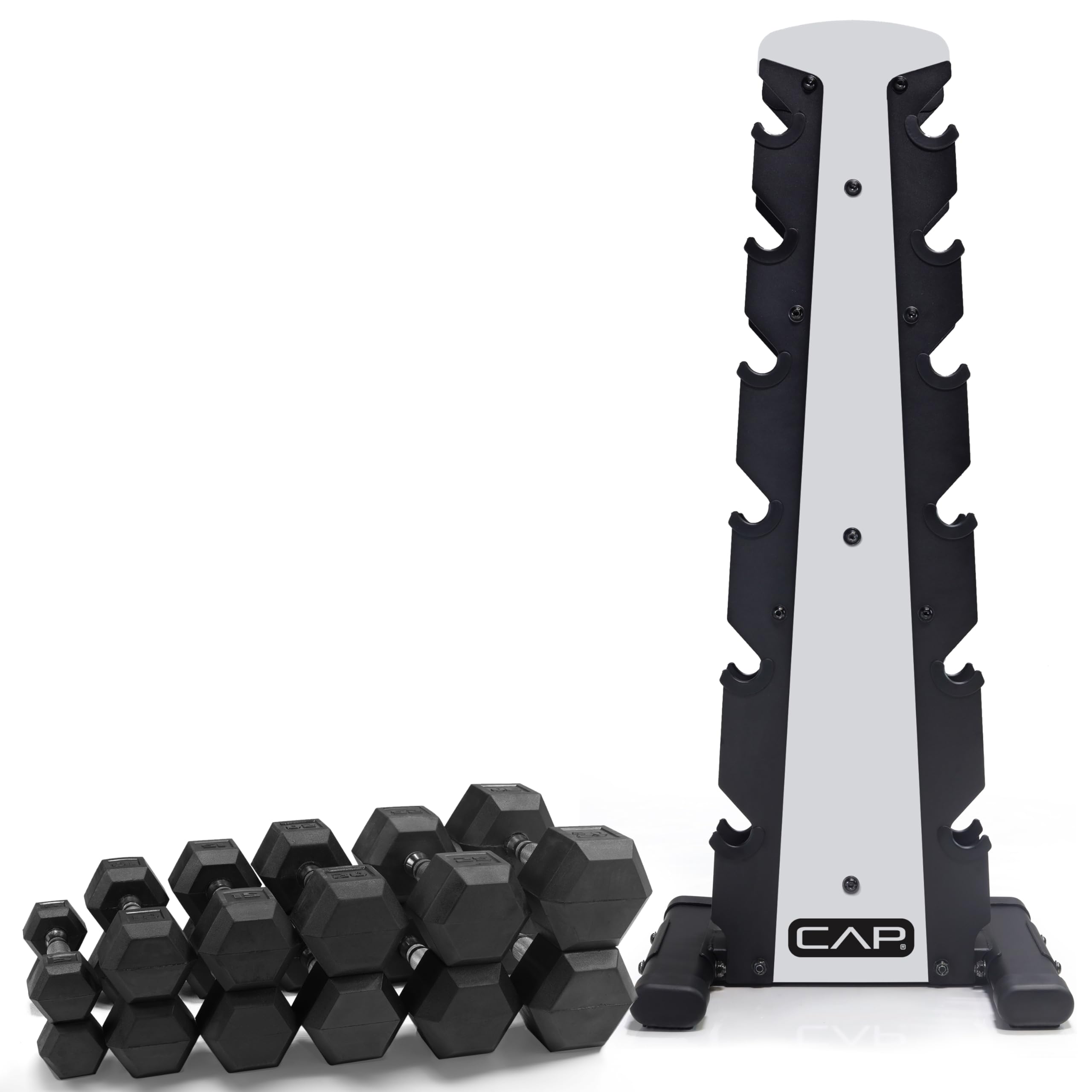 CAP Barbell Rubber Coated Dumbbell Weight Set with Vertical Rack