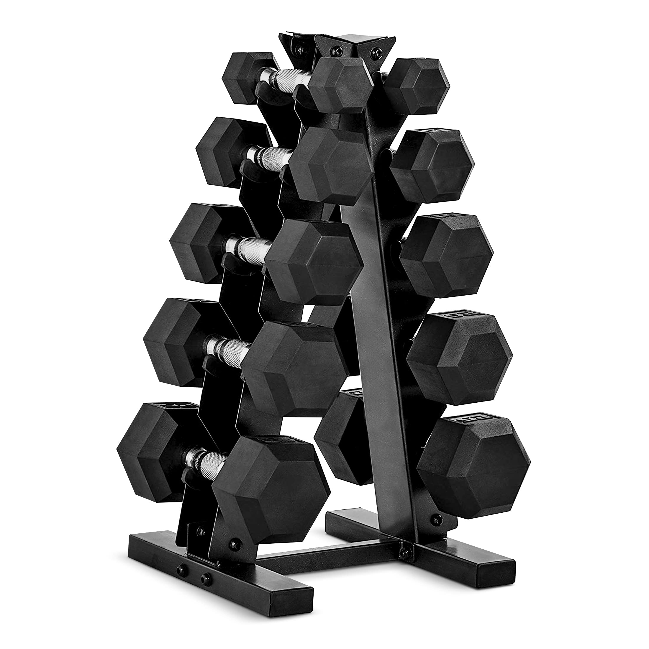 CAP Barbell Rubber Coated Dumbbell Weight Set with Vertical Rack
