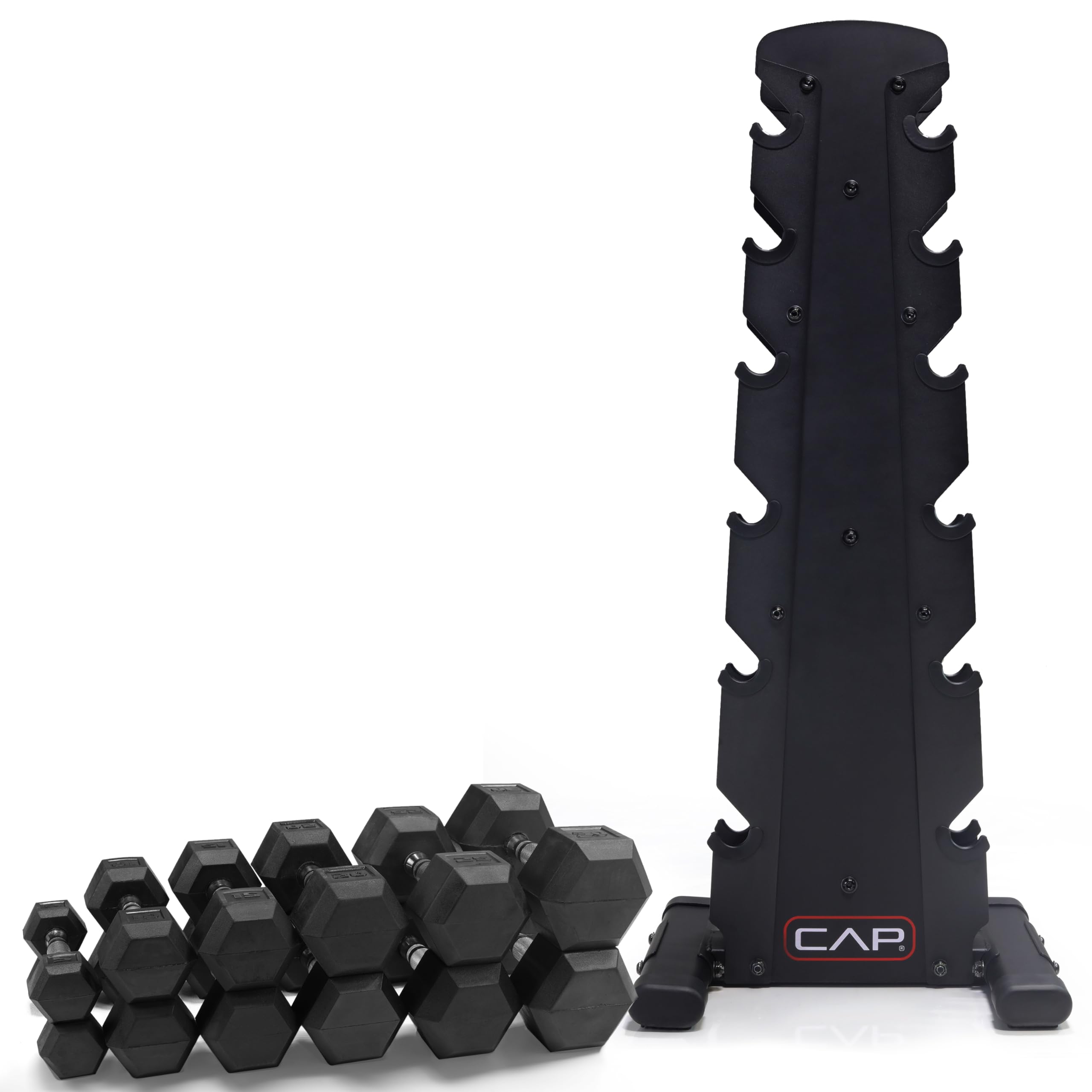 CAP Barbell Rubber Coated Dumbbell Weight Set with Vertical Rack