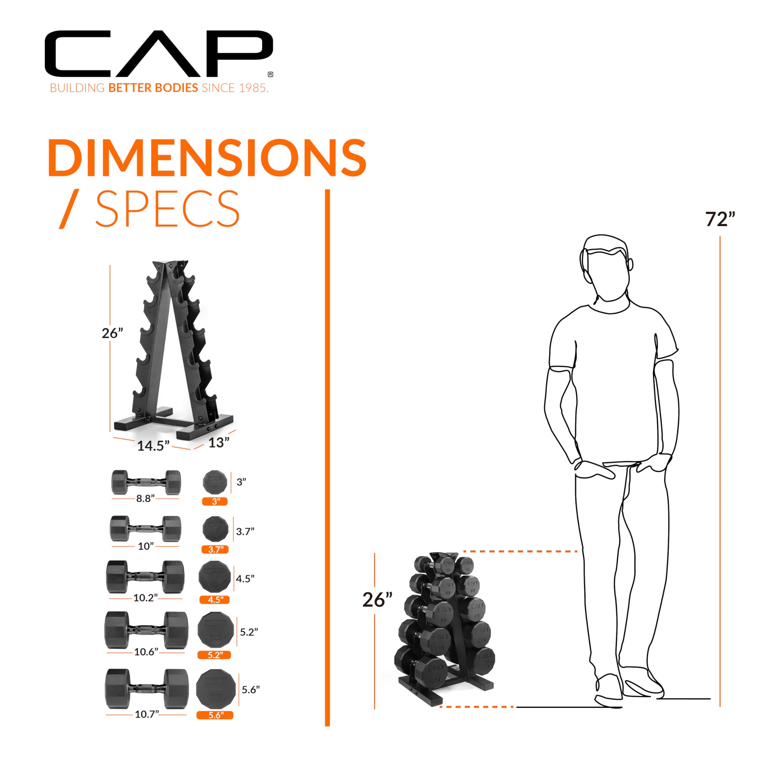 CAP Barbell Rubber Coated Dumbbell Weight Set with Vertical Rack