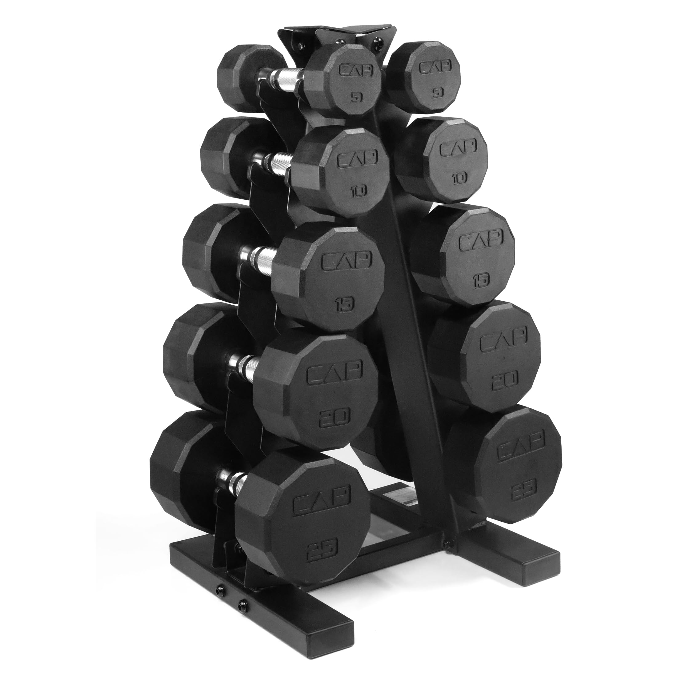 CAP Barbell Rubber Coated Dumbbell Weight Set with Vertical Rack