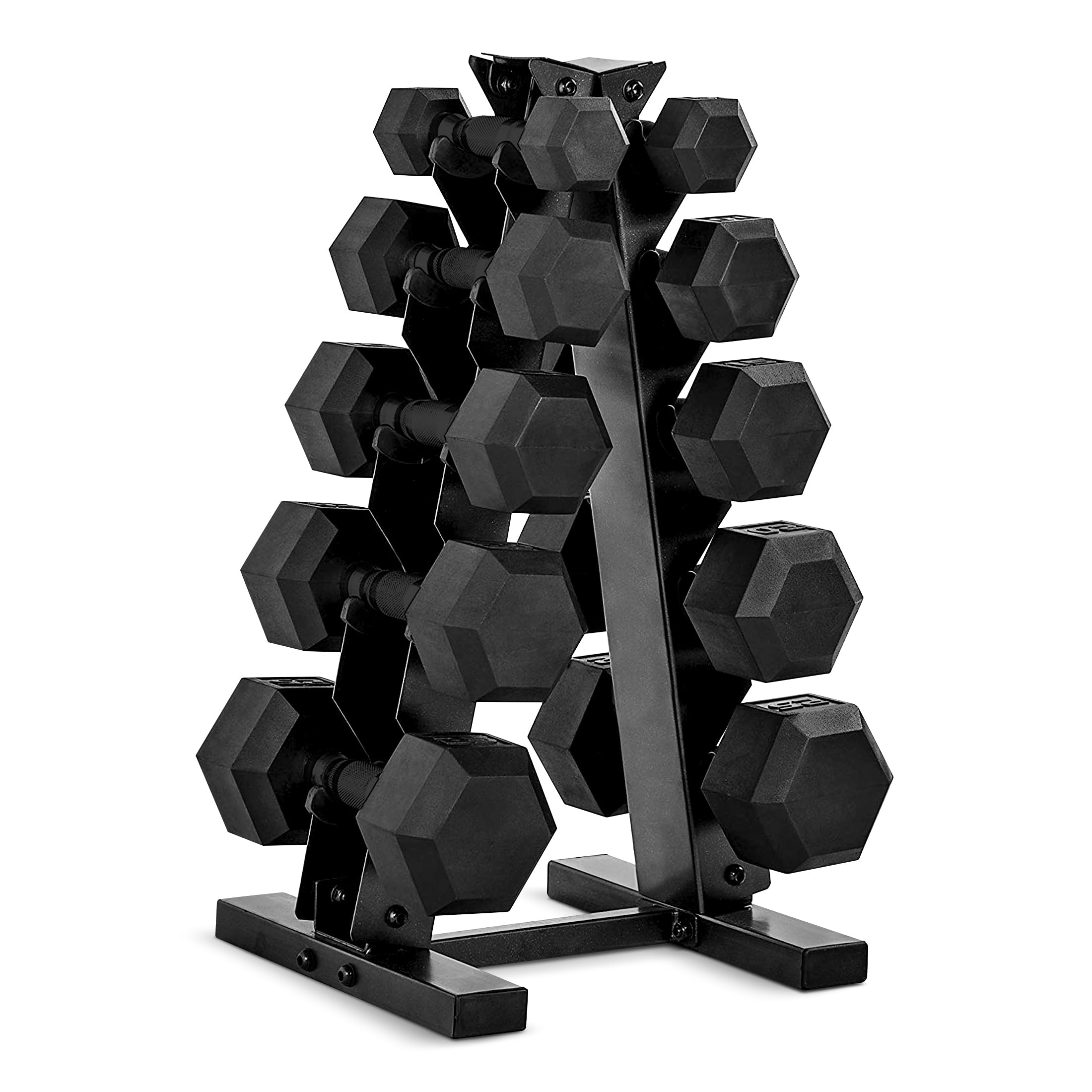 CAP Barbell Rubber Coated Dumbbell Weight Set with Vertical Rack