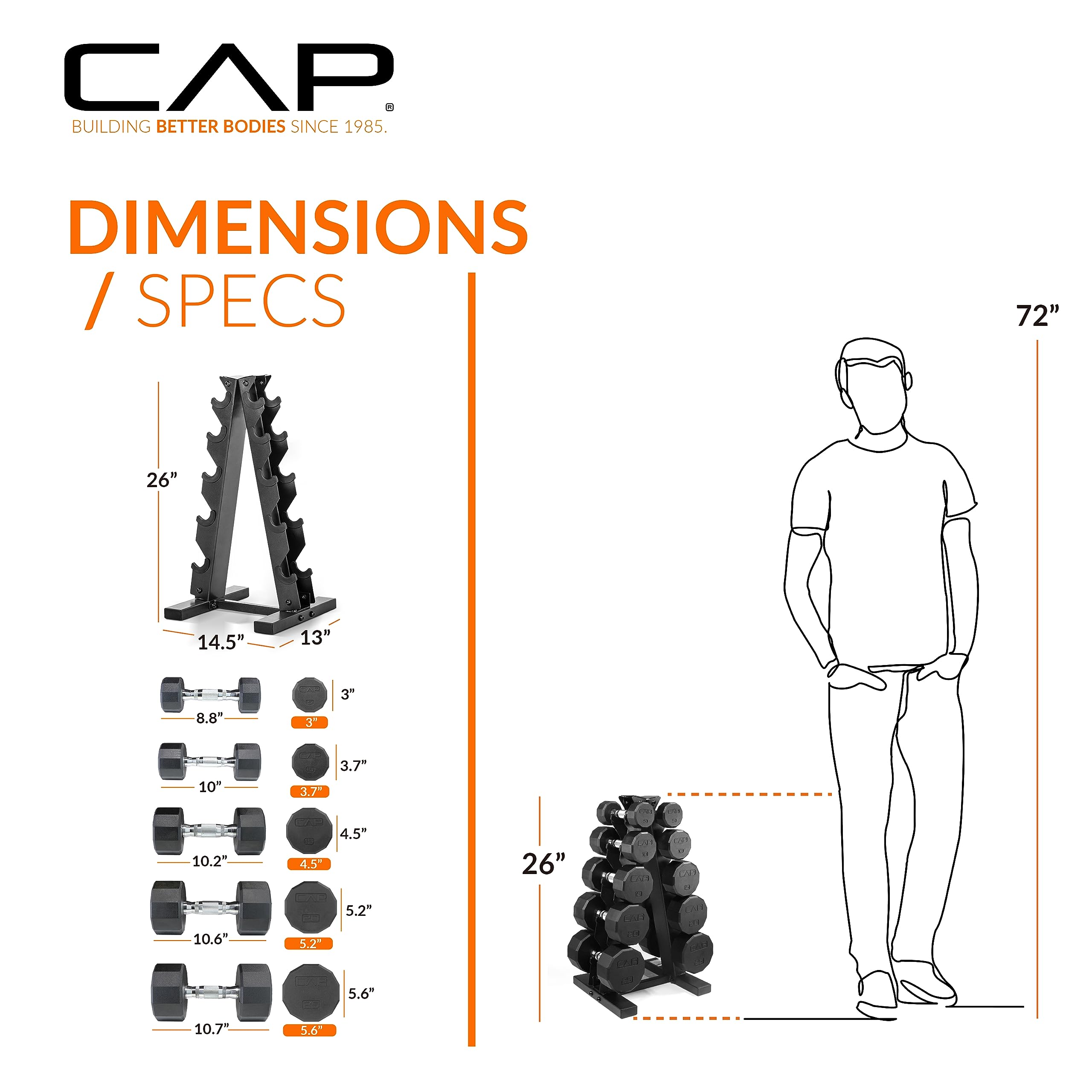 CAP Barbell Rubber Coated Dumbbell Weight Set with Vertical Rack