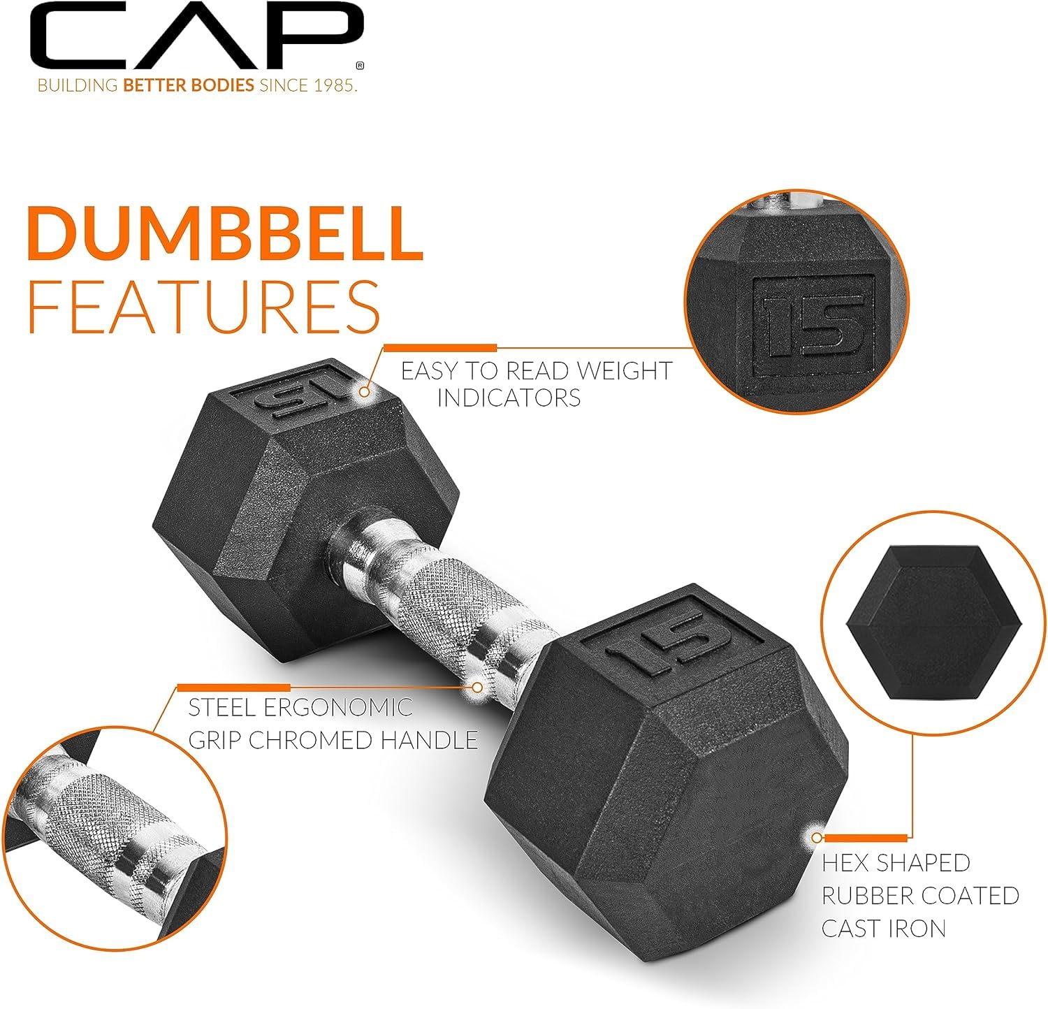 CAP Barbell Rubber Coated Dumbbell Weight Set with Vertical Rack