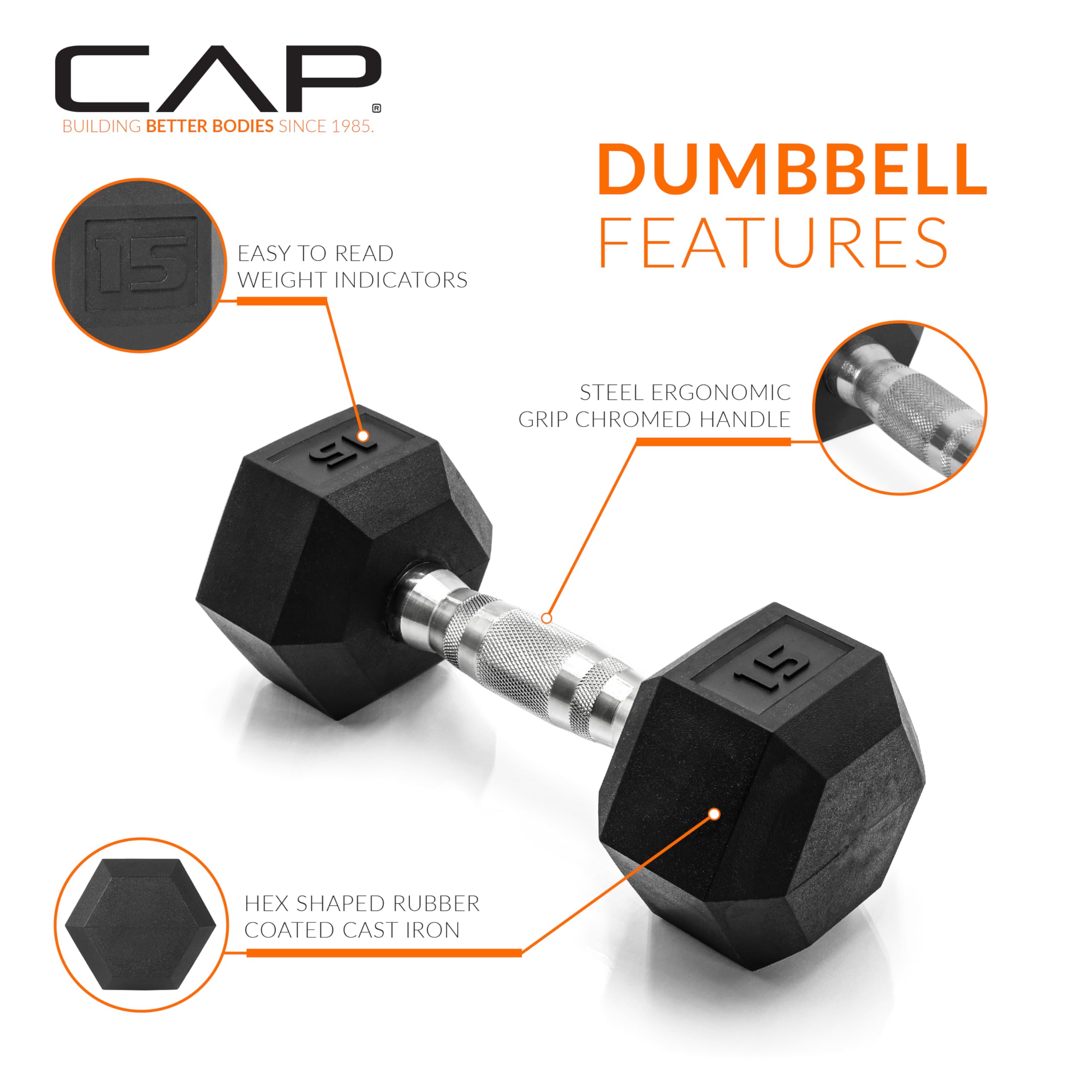 CAP Barbell Rubber Coated Dumbbell Weight Set with Vertical Rack