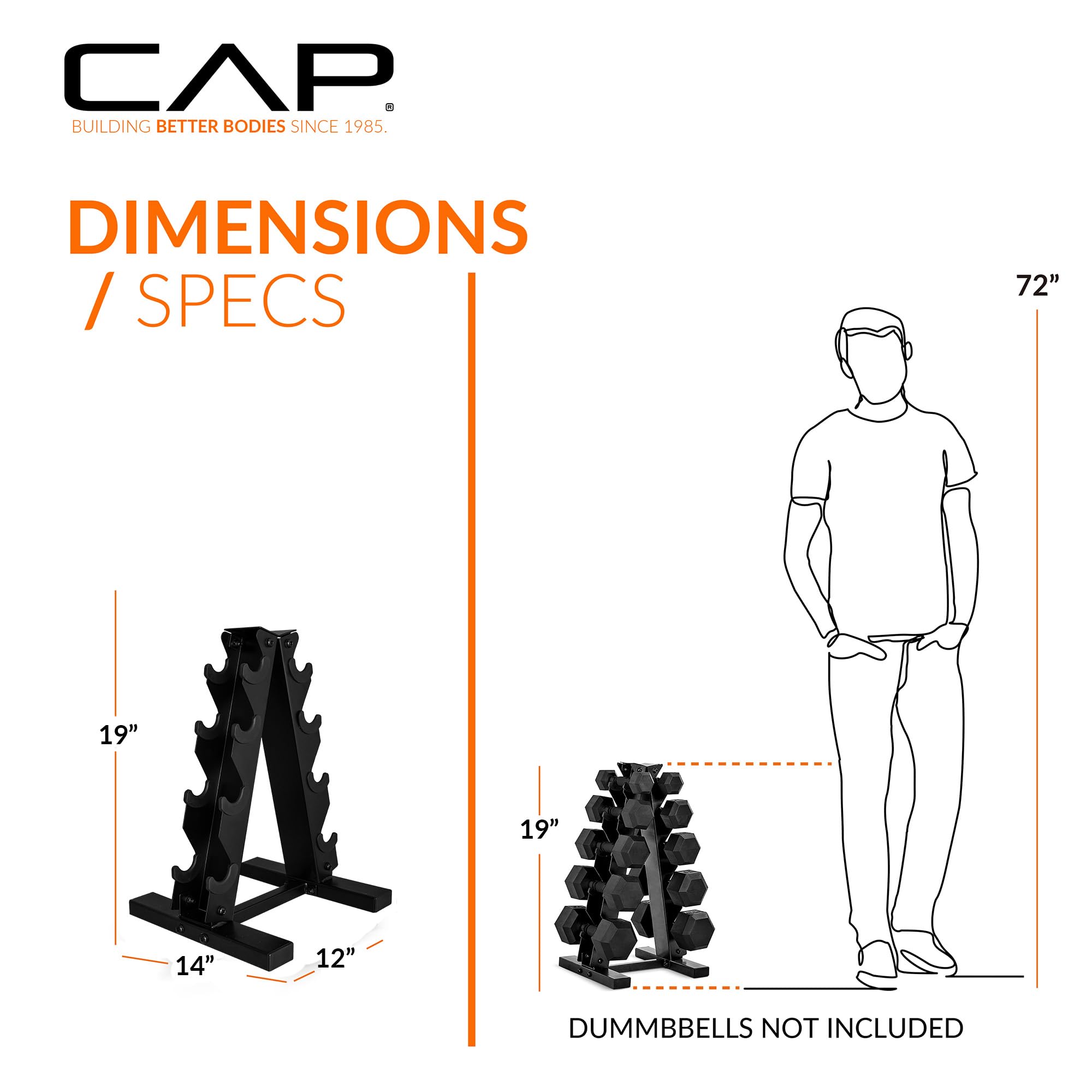 CAP Barbell Rubber Coated Dumbbell Weight Set with Vertical Rack
