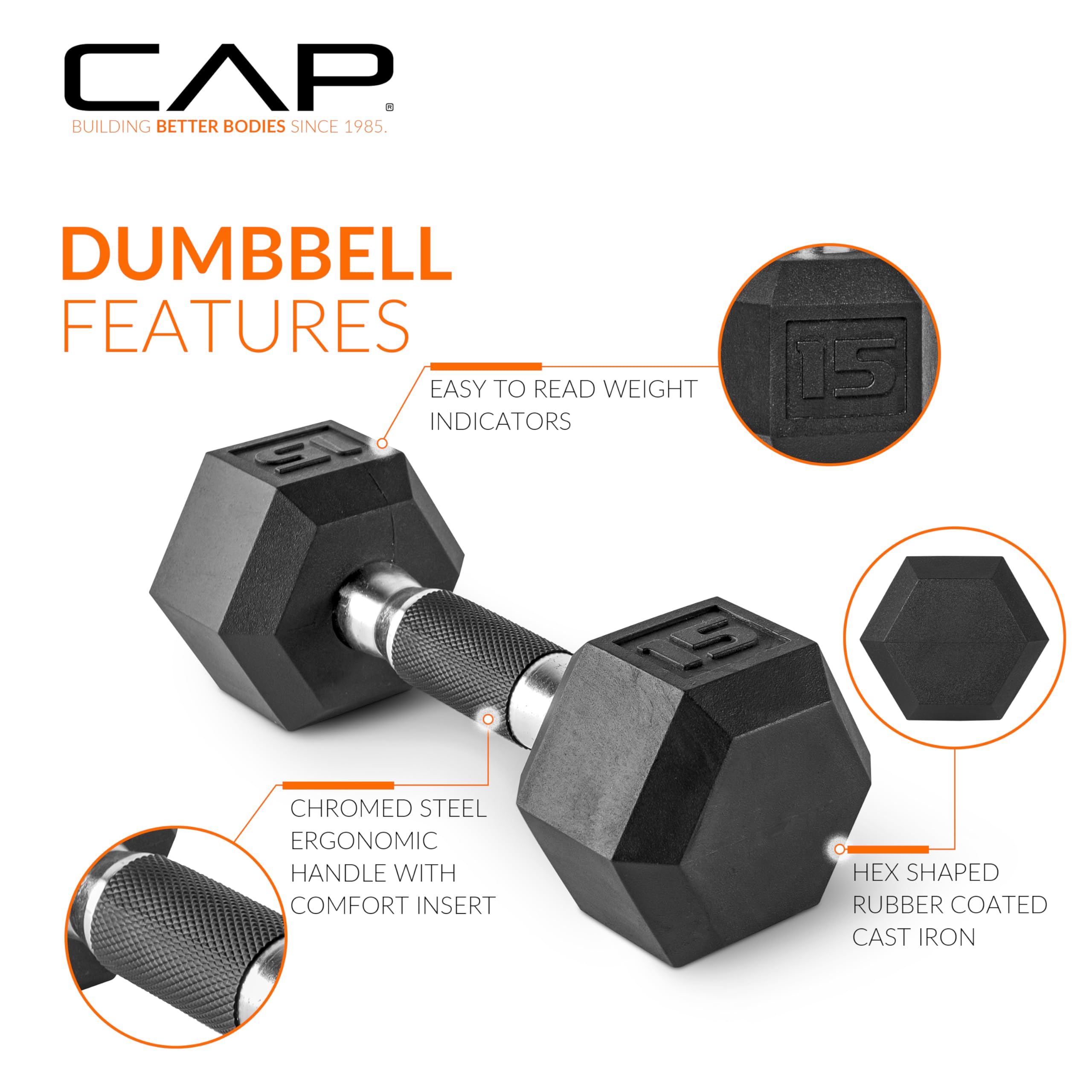 CAP Barbell Rubber Coated Dumbbell Weight Set with Vertical Rack