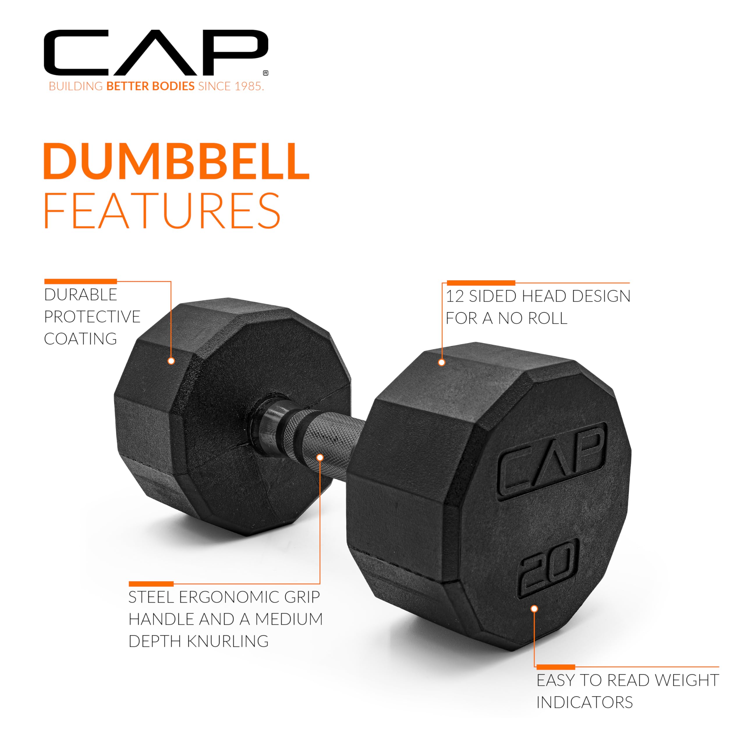 CAP Barbell Rubber Coated Dumbbell Weight Set with Vertical Rack