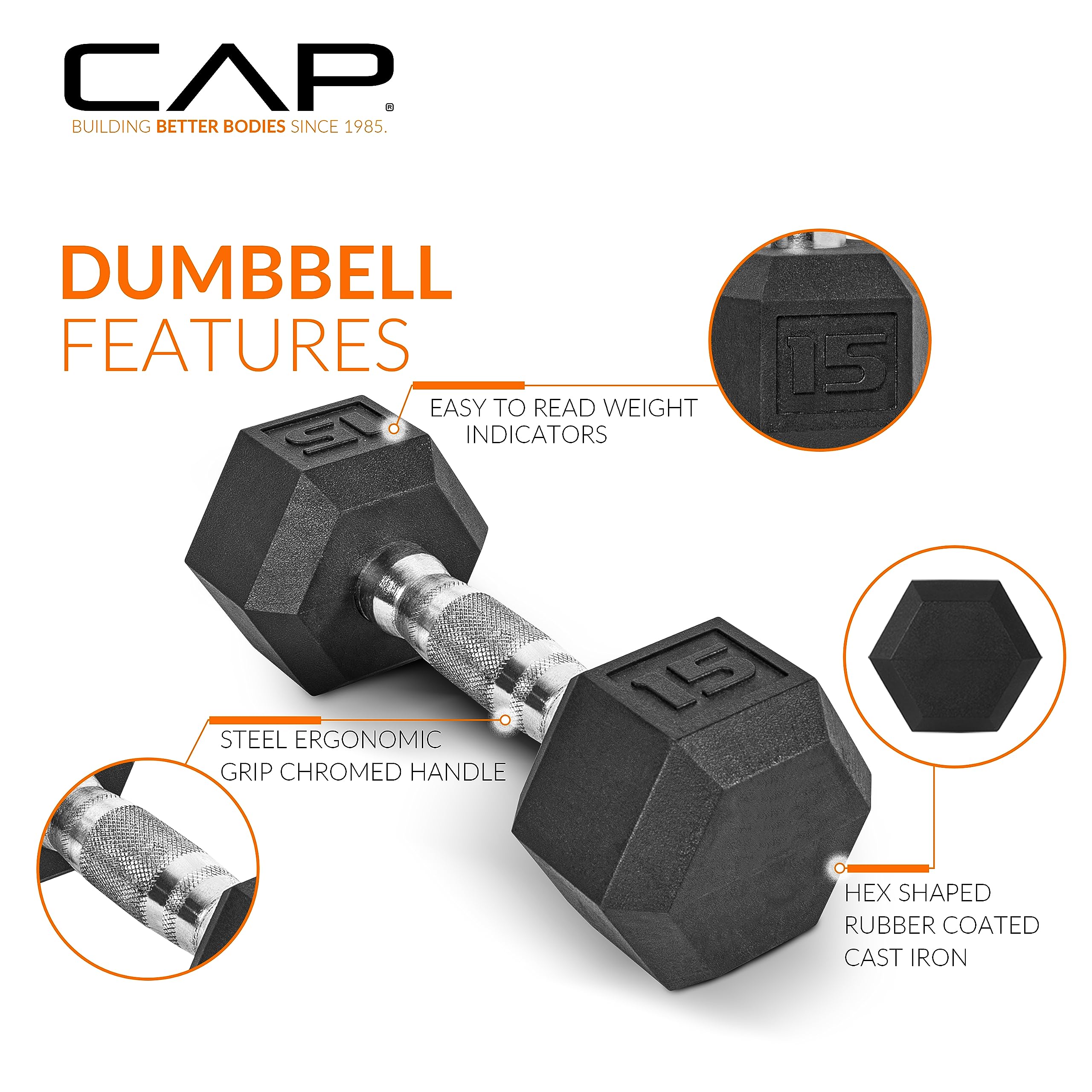 CAP Barbell Rubber Coated Dumbbell Weight Set with Vertical Rack