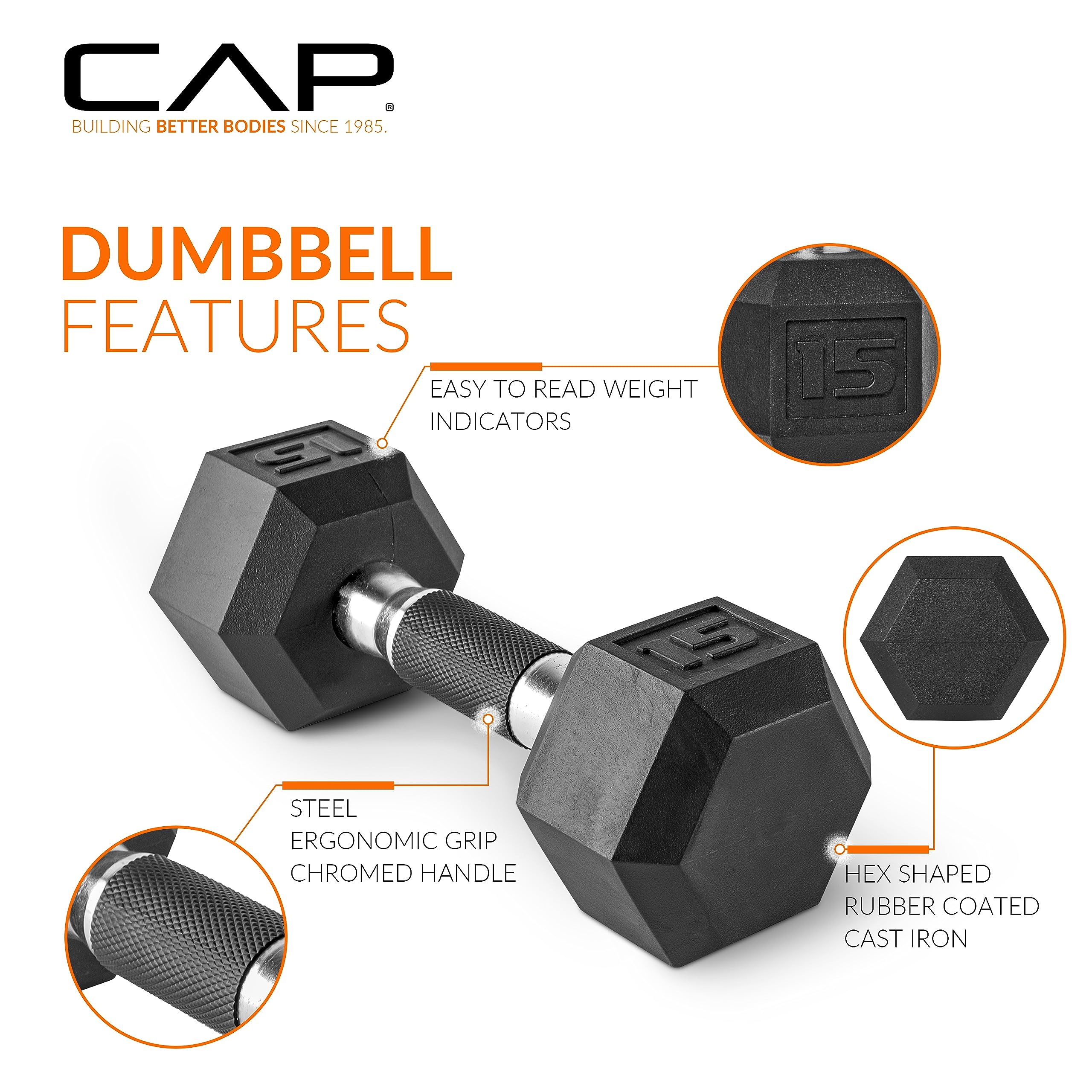 CAP Barbell Rubber Coated Dumbbell Weight Set with Vertical Rack