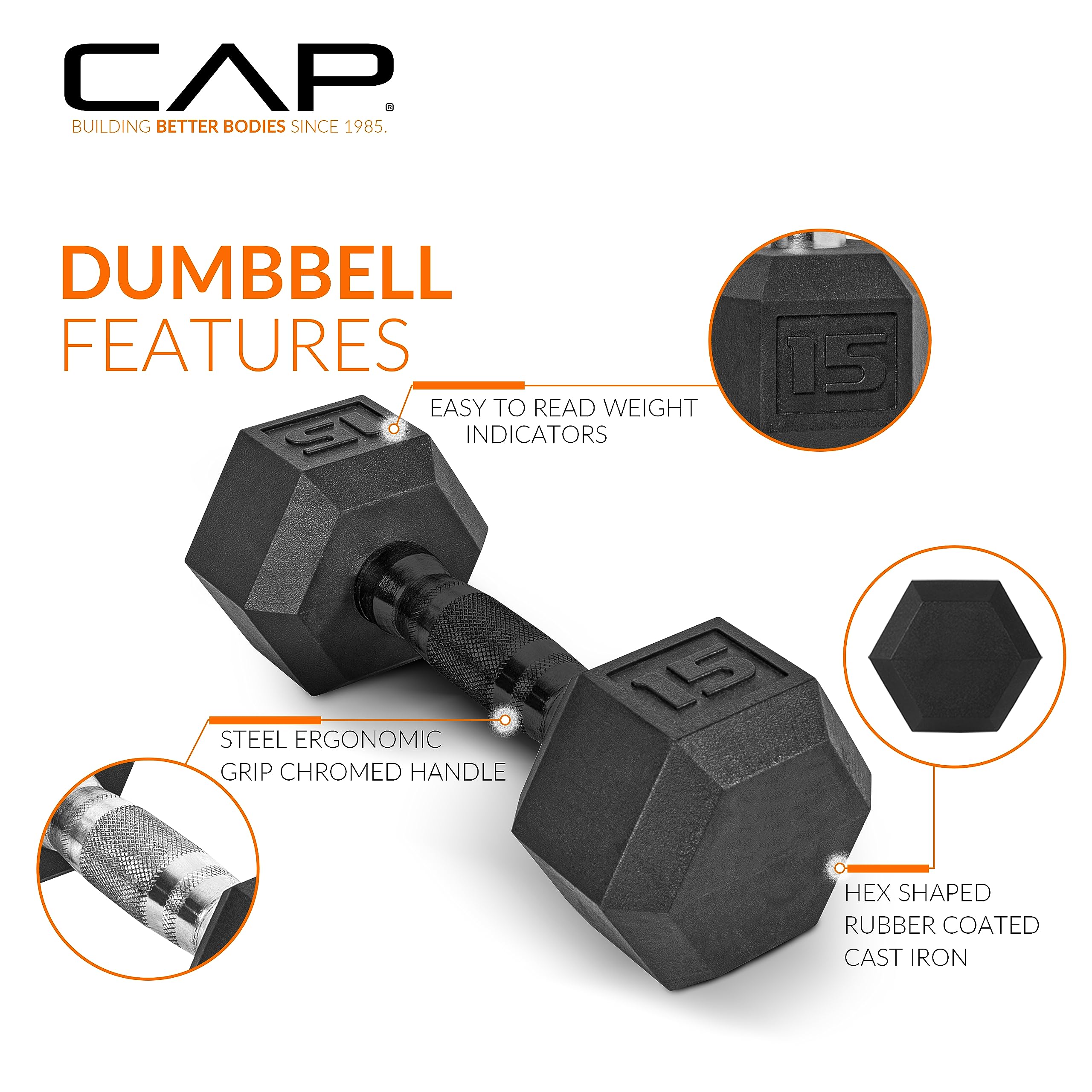 CAP Barbell Rubber Coated Dumbbell Weight Set with Vertical Rack