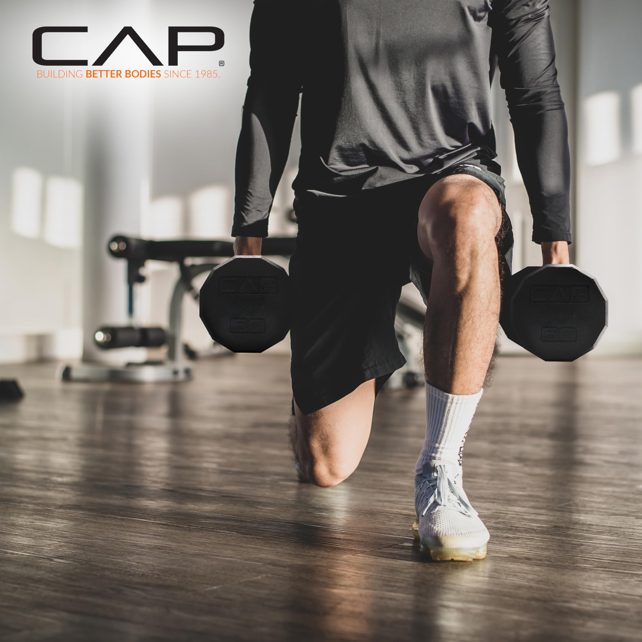 CAP Barbell Rubber Coated Dumbbell Weight Set with Vertical Rack