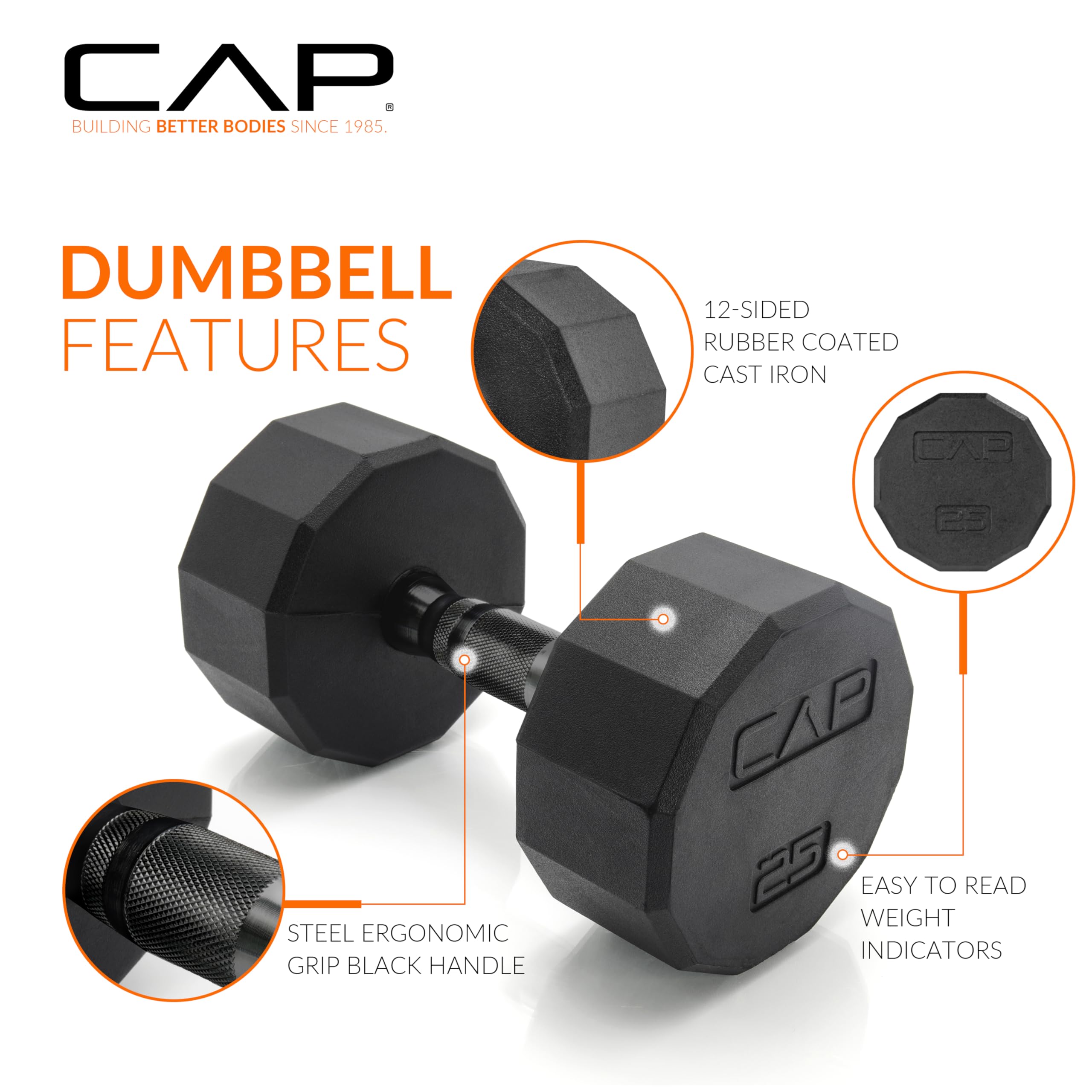 CAP Barbell Rubber Coated Dumbbell Weight Set with Vertical Rack