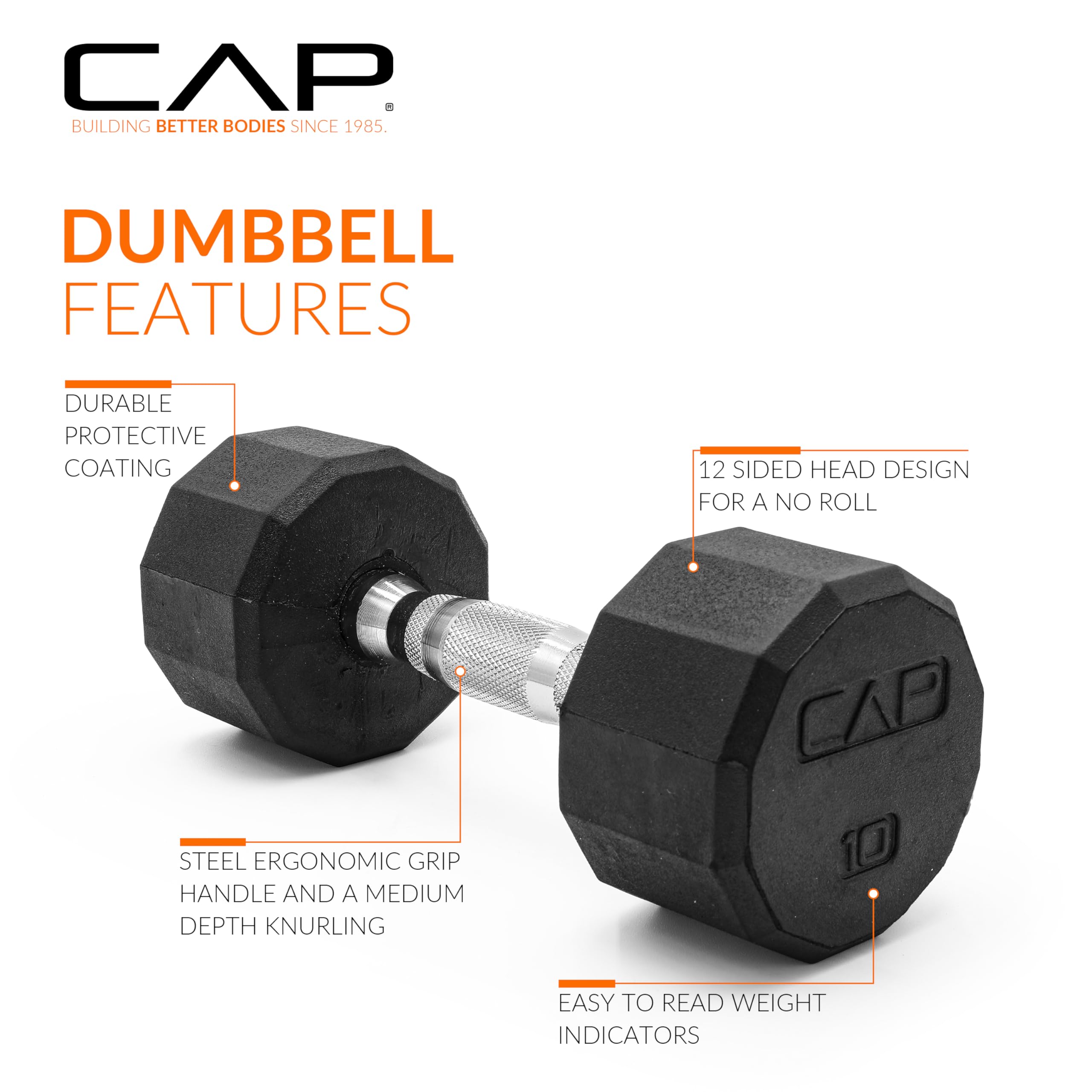 CAP Barbell Rubber Coated Dumbbell Weight Set with Vertical Rack