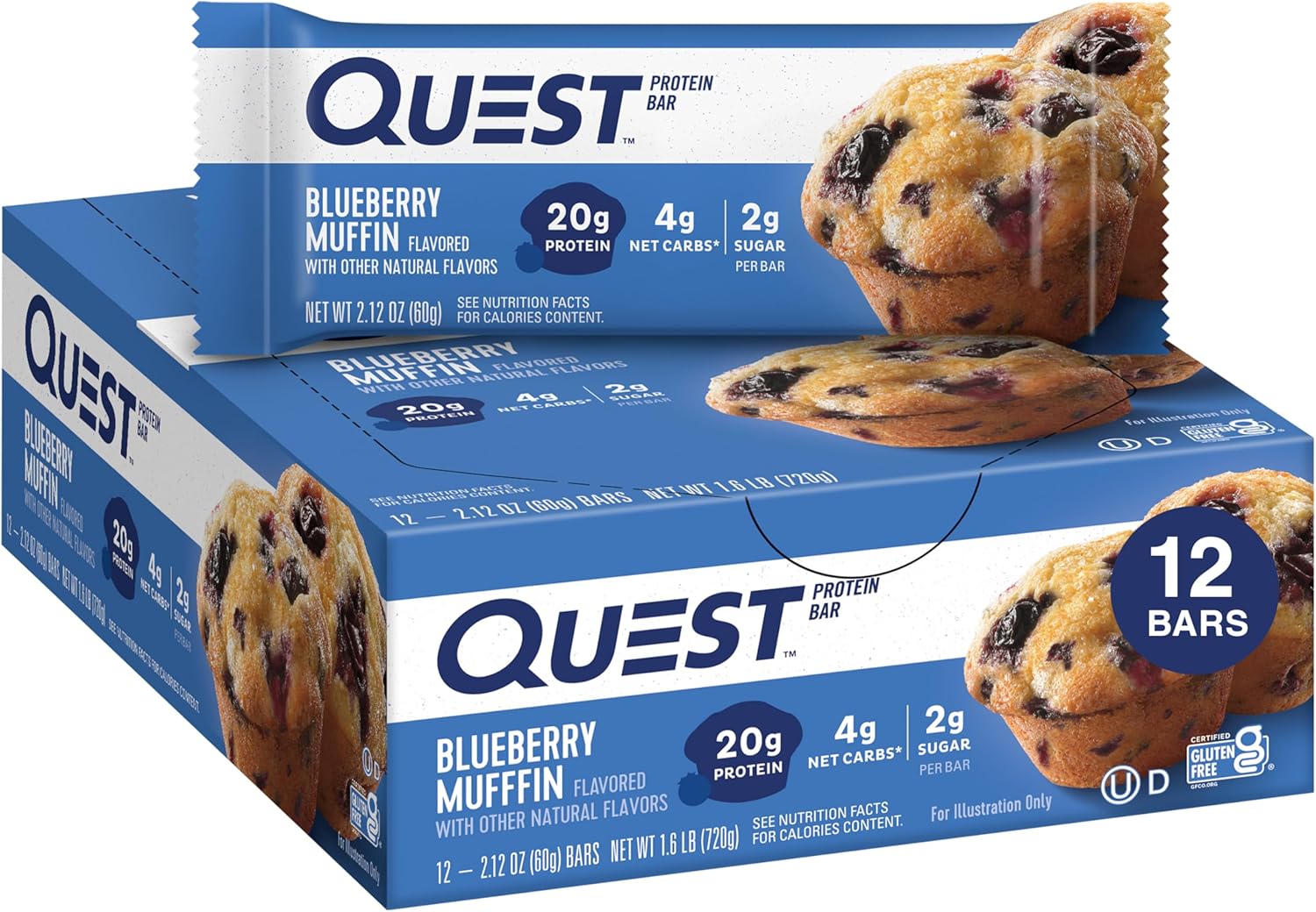 Quest Nutrition Blueberry Muffin Protein Bars, 20g Protein, Gluten Free