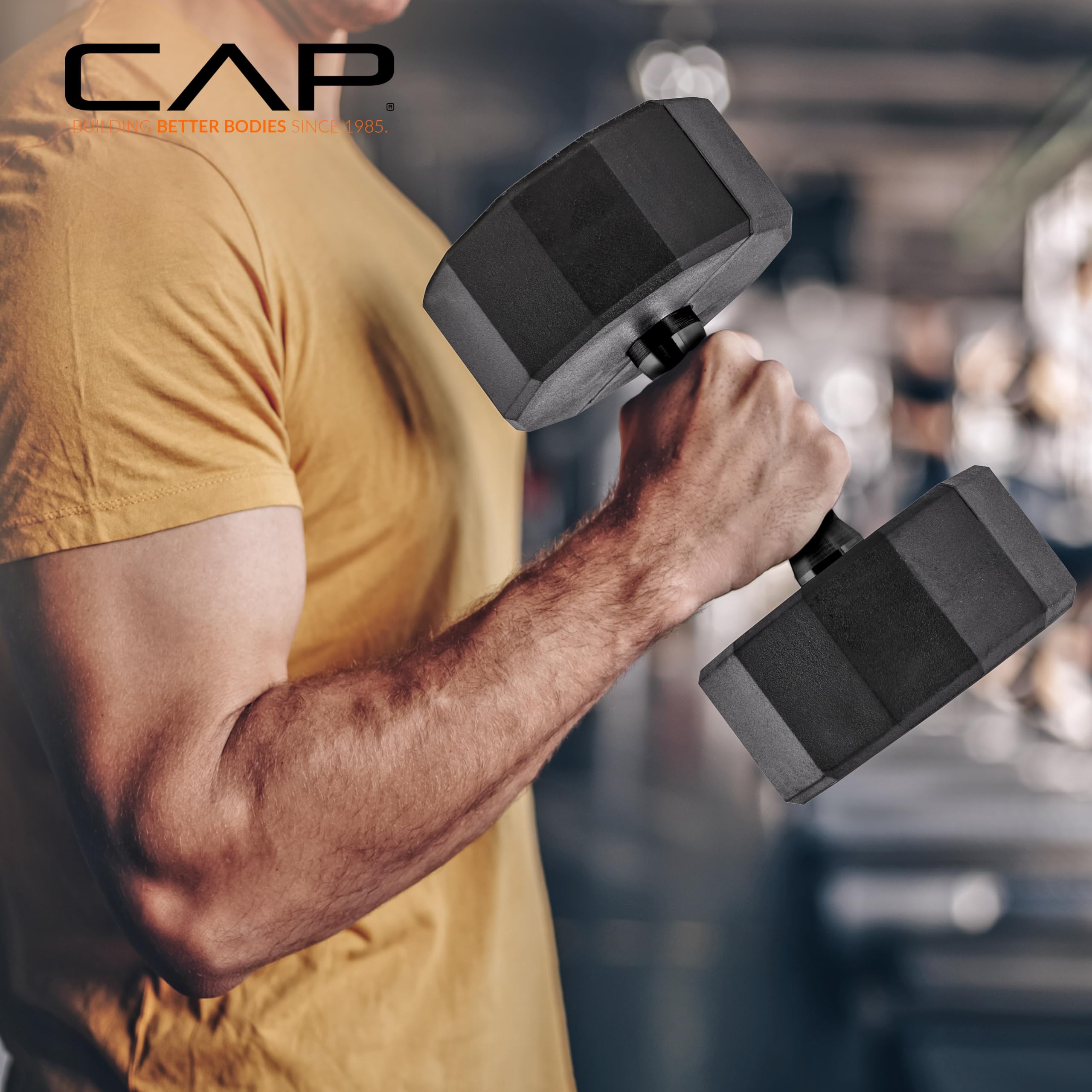 CAP Barbell Rubber Coated Dumbbell Weight Set with Vertical Rack