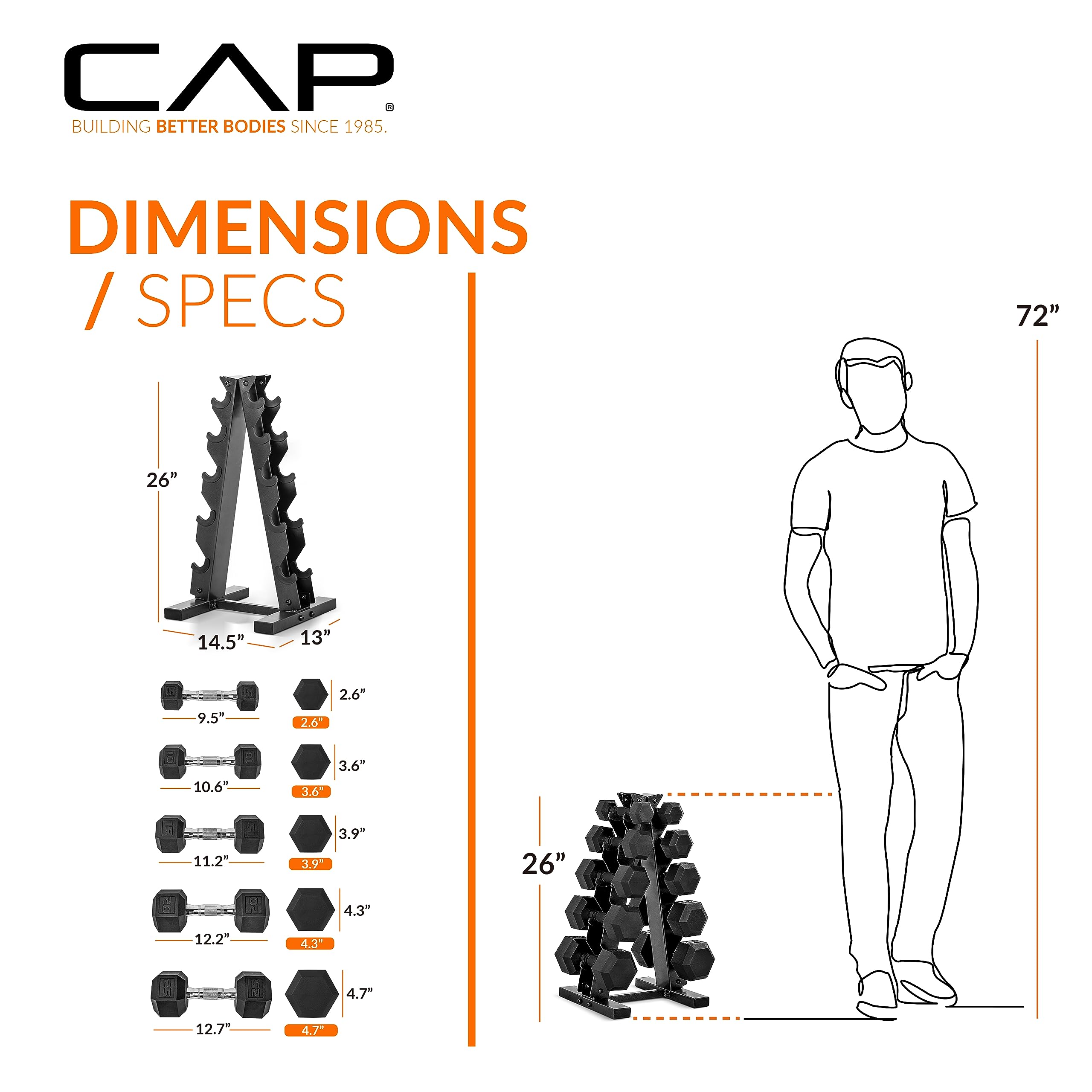 CAP Barbell Rubber Coated Dumbbell Weight Set with Vertical Rack