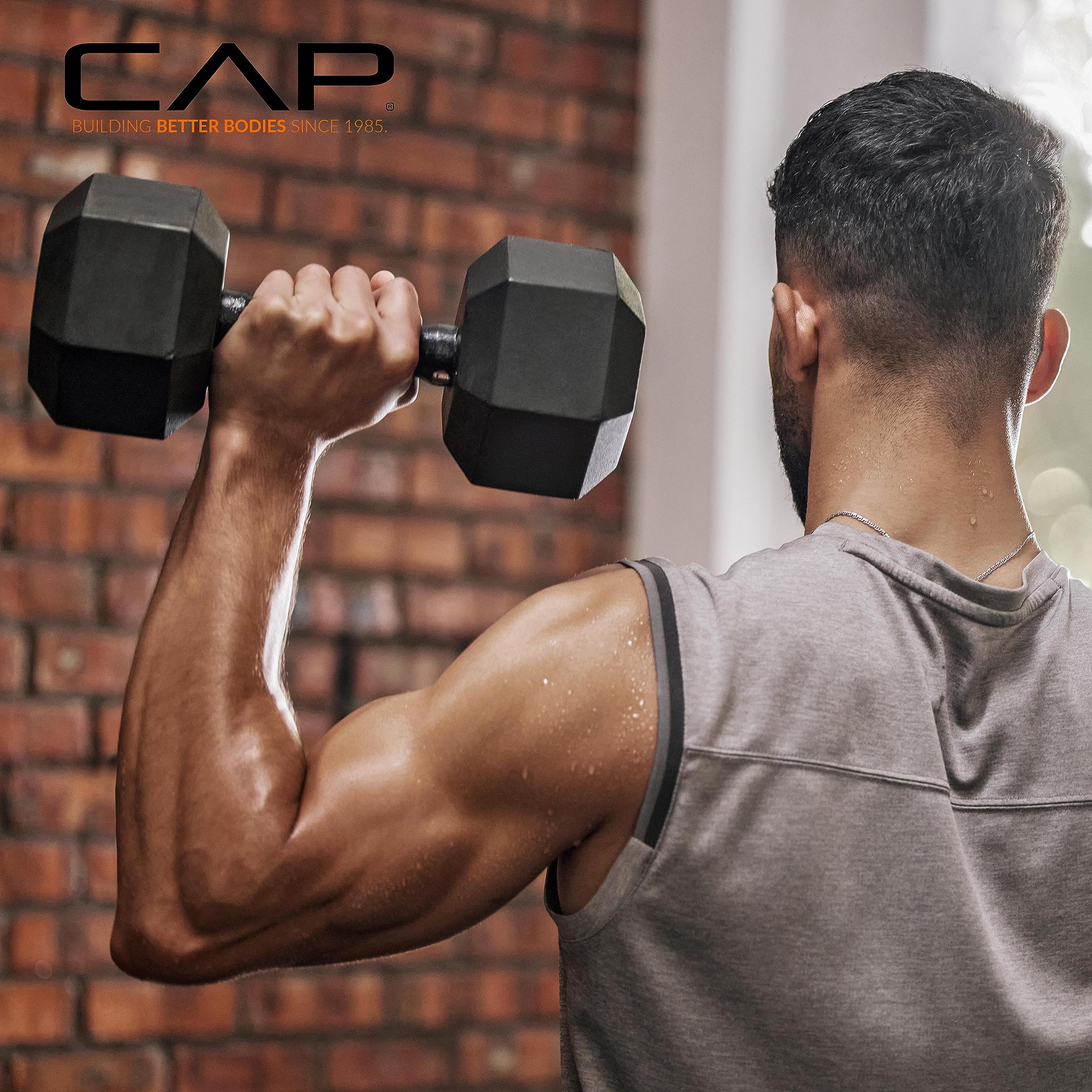 CAP Barbell Rubber Coated Dumbbell Weight Set with Vertical Rack