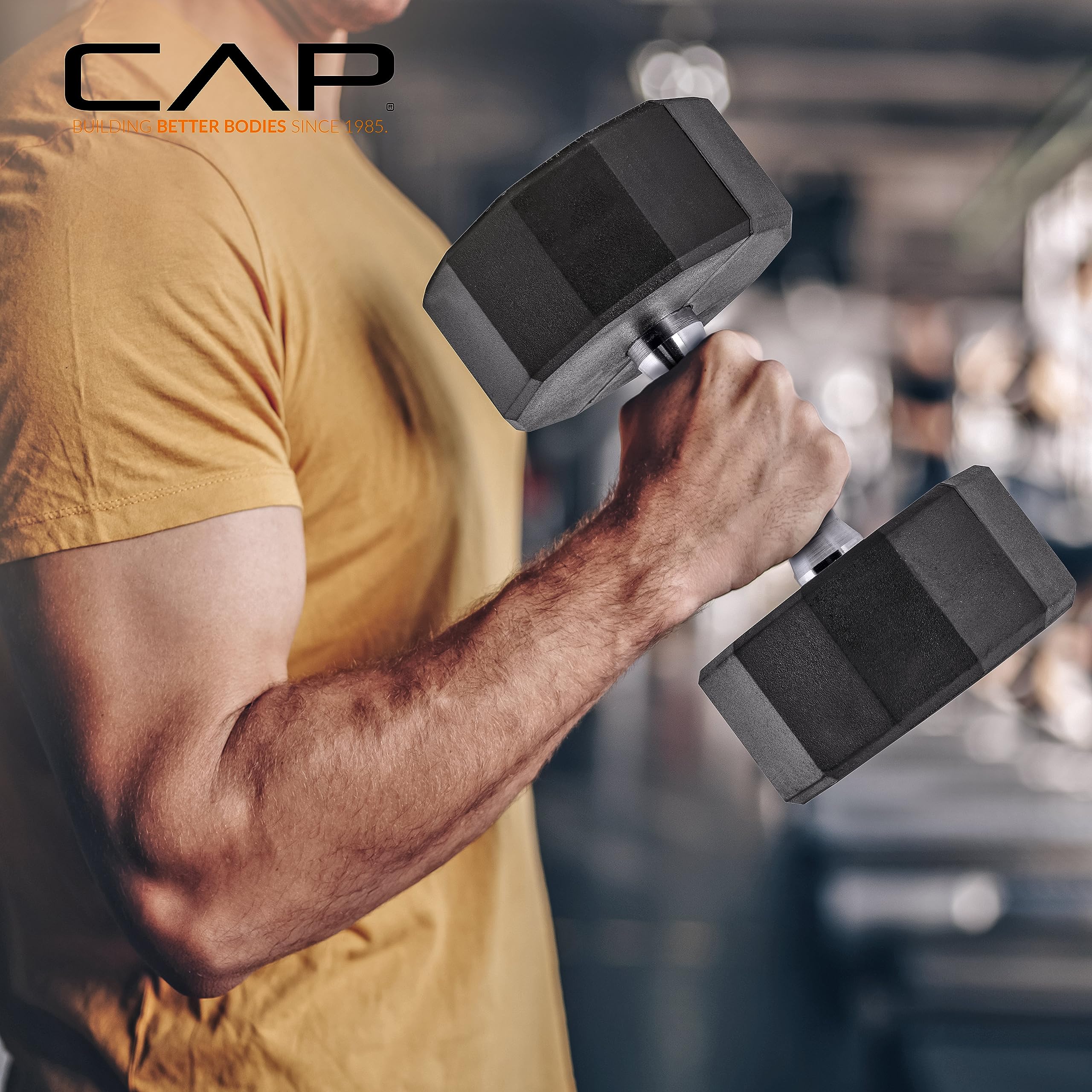 CAP Barbell Rubber Coated Dumbbell Weight Set with Vertical Rack