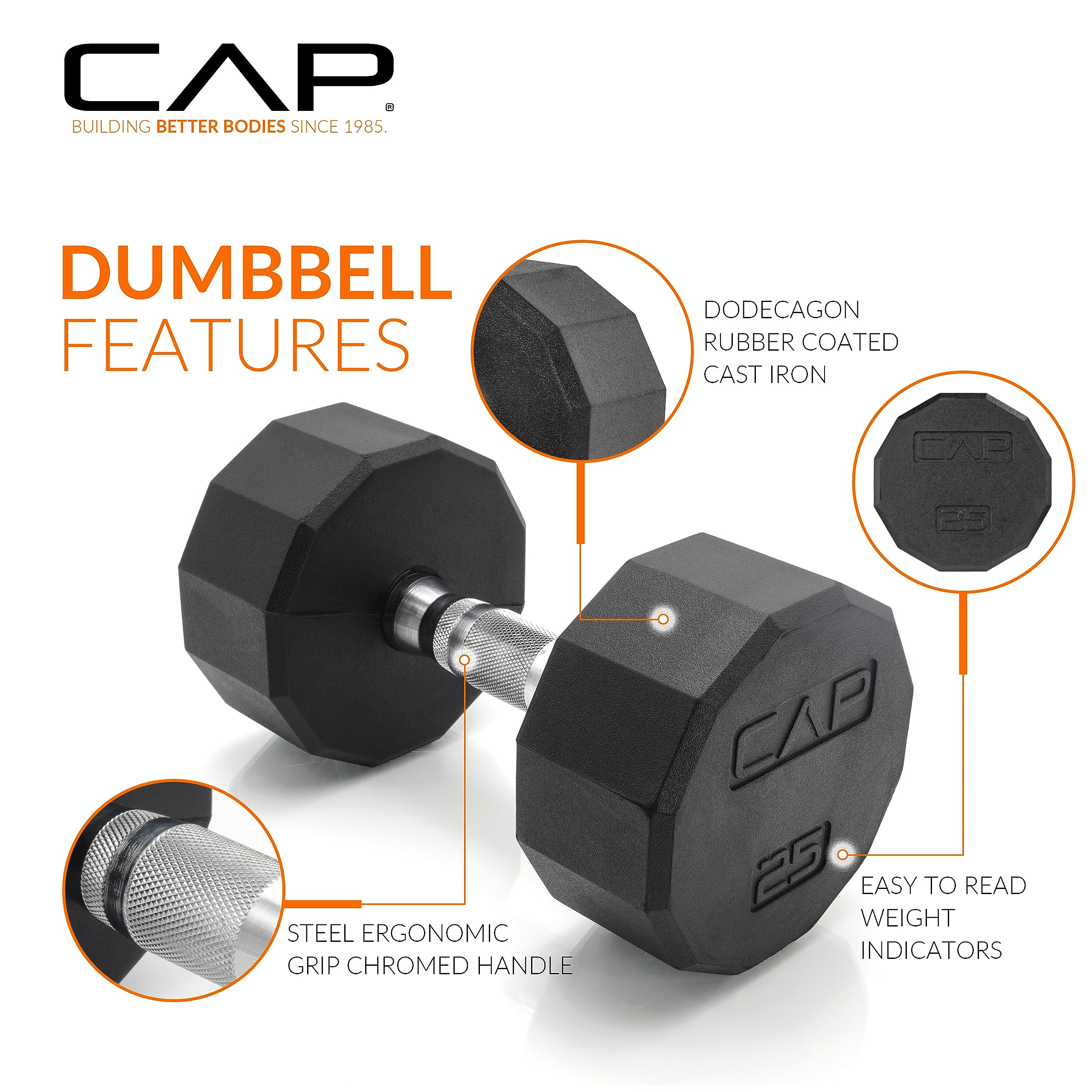 CAP Barbell Rubber Coated Dumbbell Weight Set with Vertical Rack