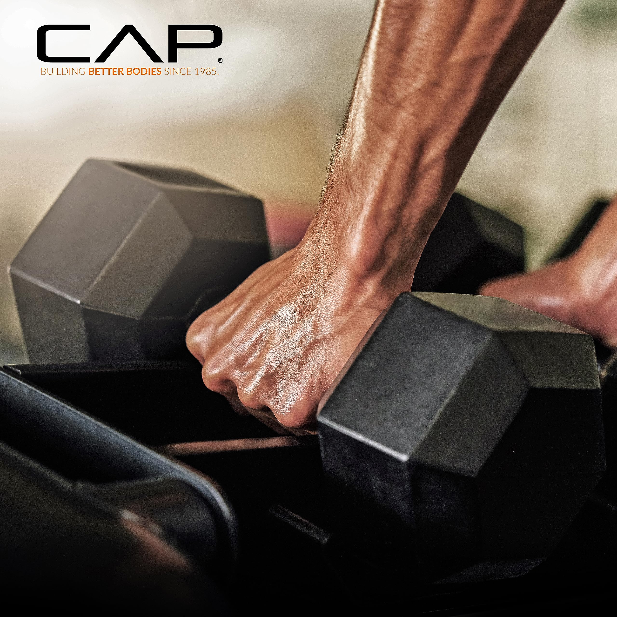 CAP Barbell Rubber Coated Dumbbell Weight Set with Vertical Rack