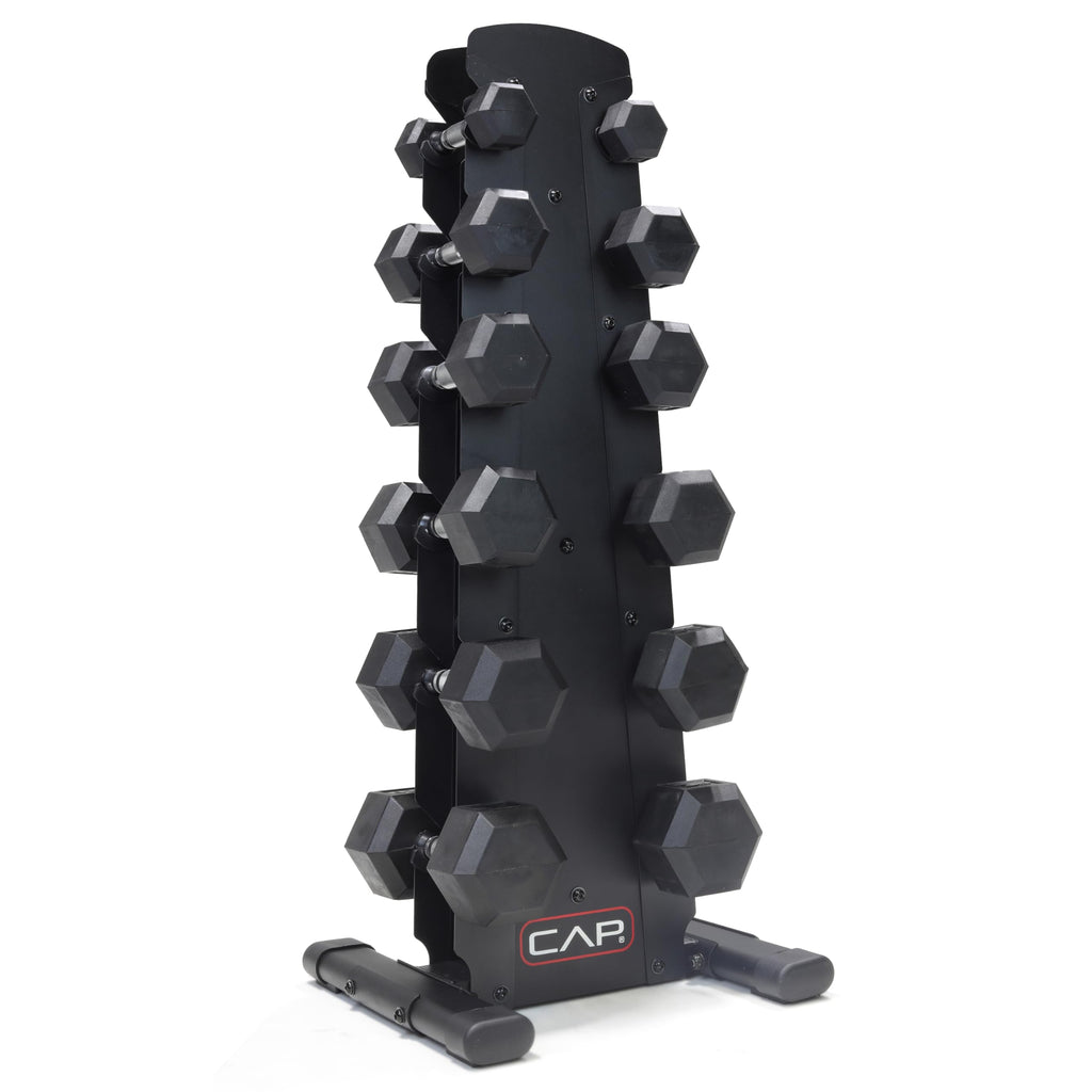 CAP Barbell Rubber Coated Dumbbell Weight Set with Vertical Rack