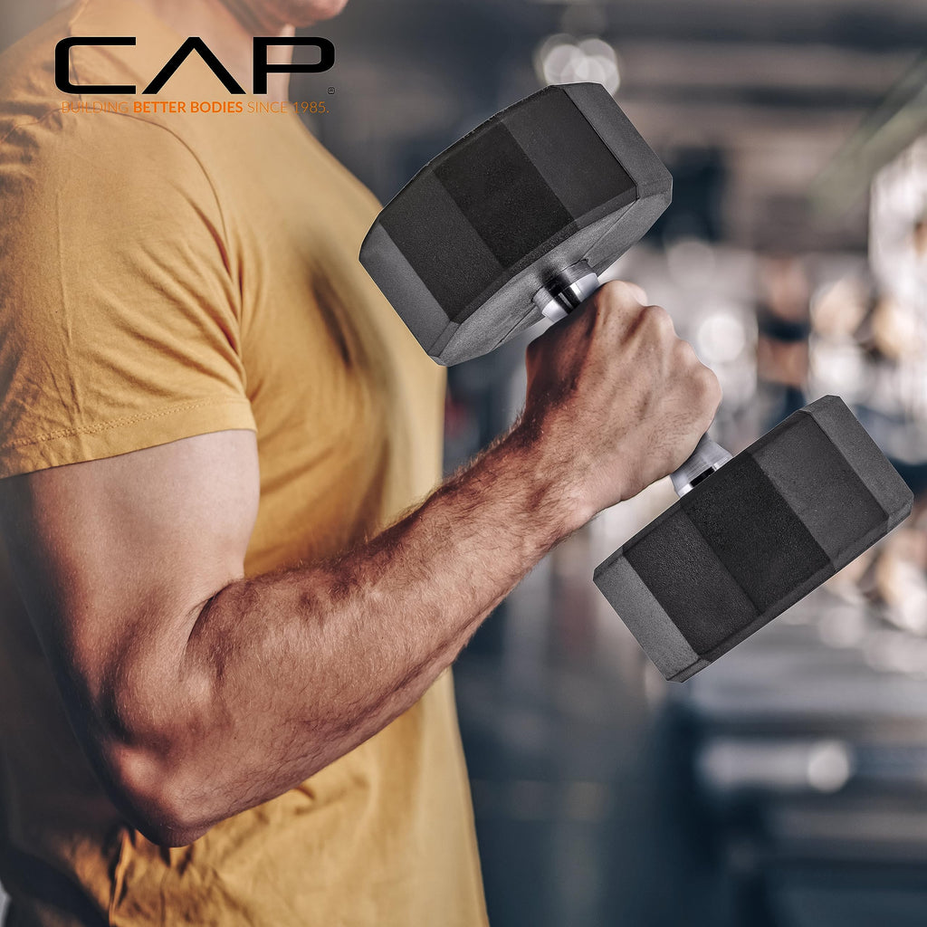 CAP Barbell Rubber Coated Dumbbell Weight Set with Vertical Rack